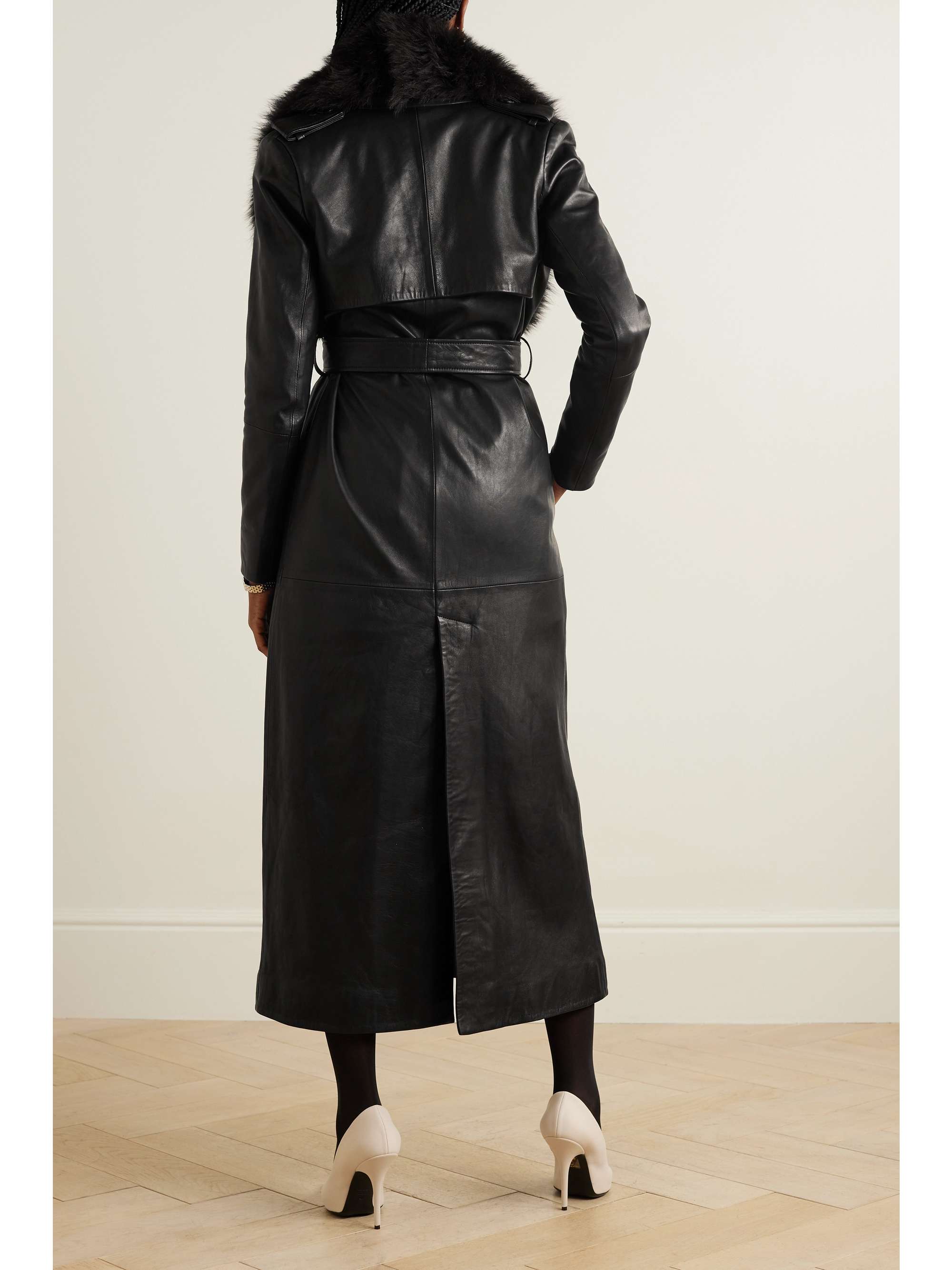 + NET SUSTAIN Dakota belted shearling-trimmed leather coat view