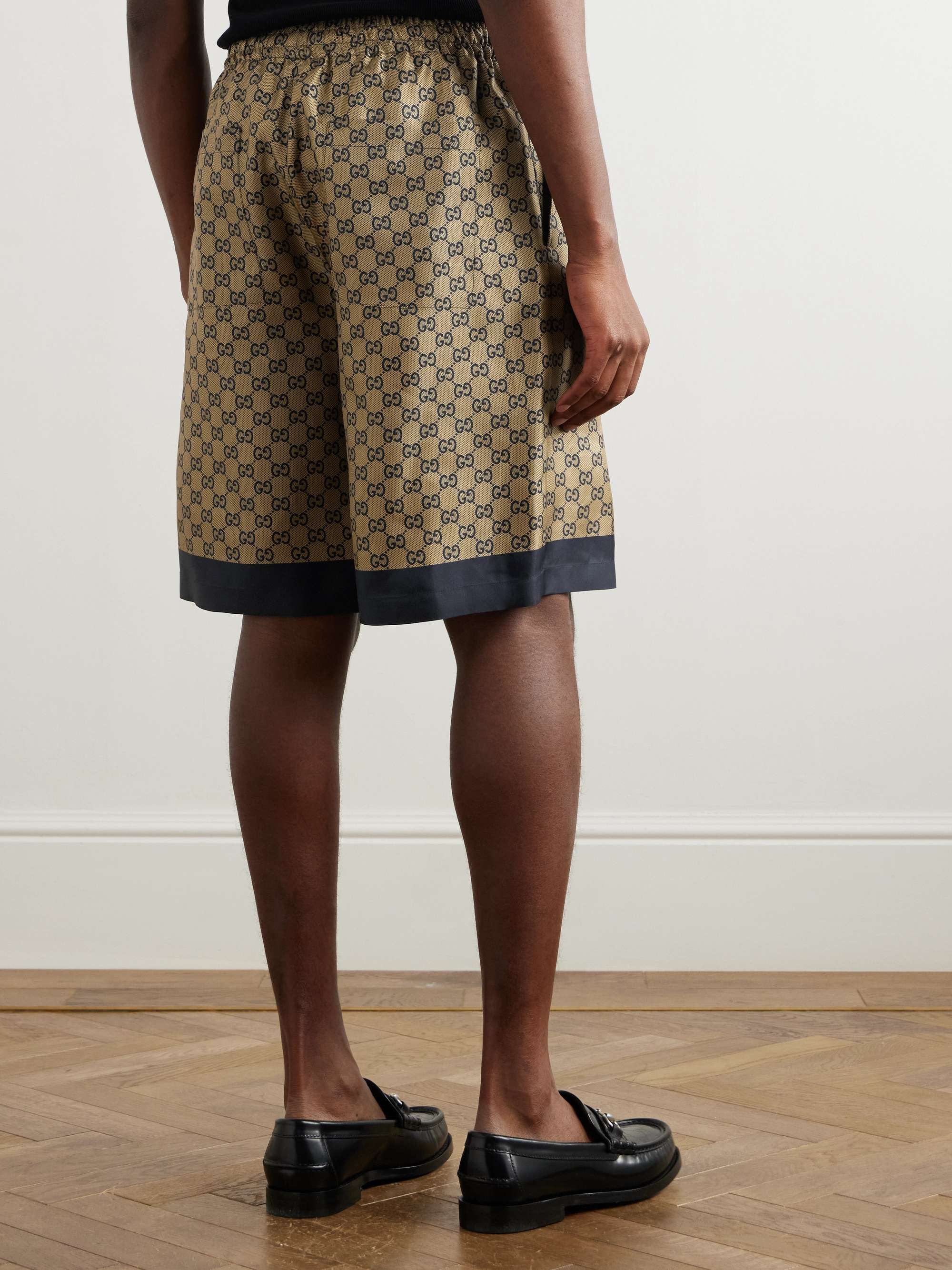 Wide-Leg Logo-Print Silk Shorts view