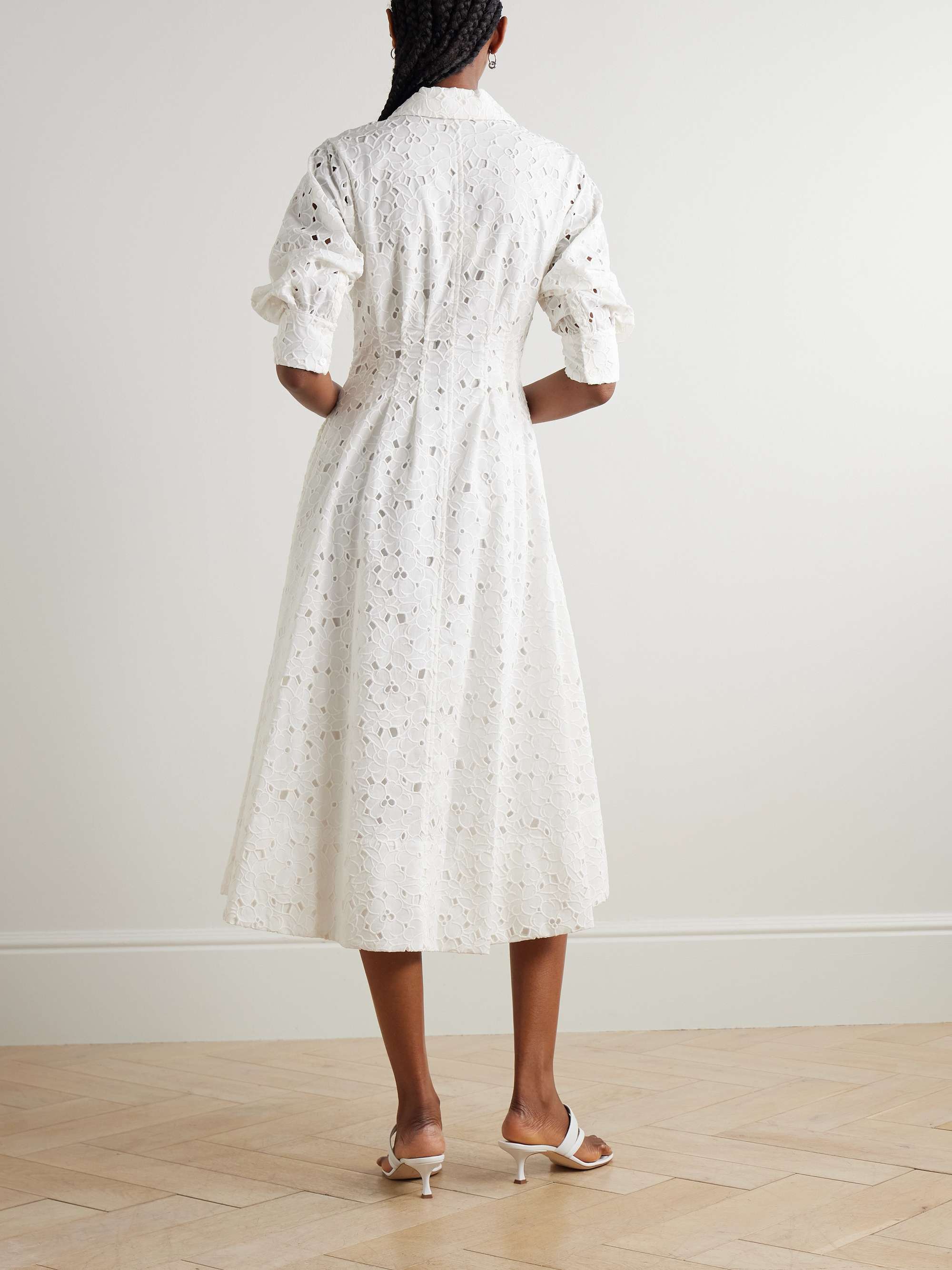 Jazz pleated broderie anglaise cotton midi shirt dress view