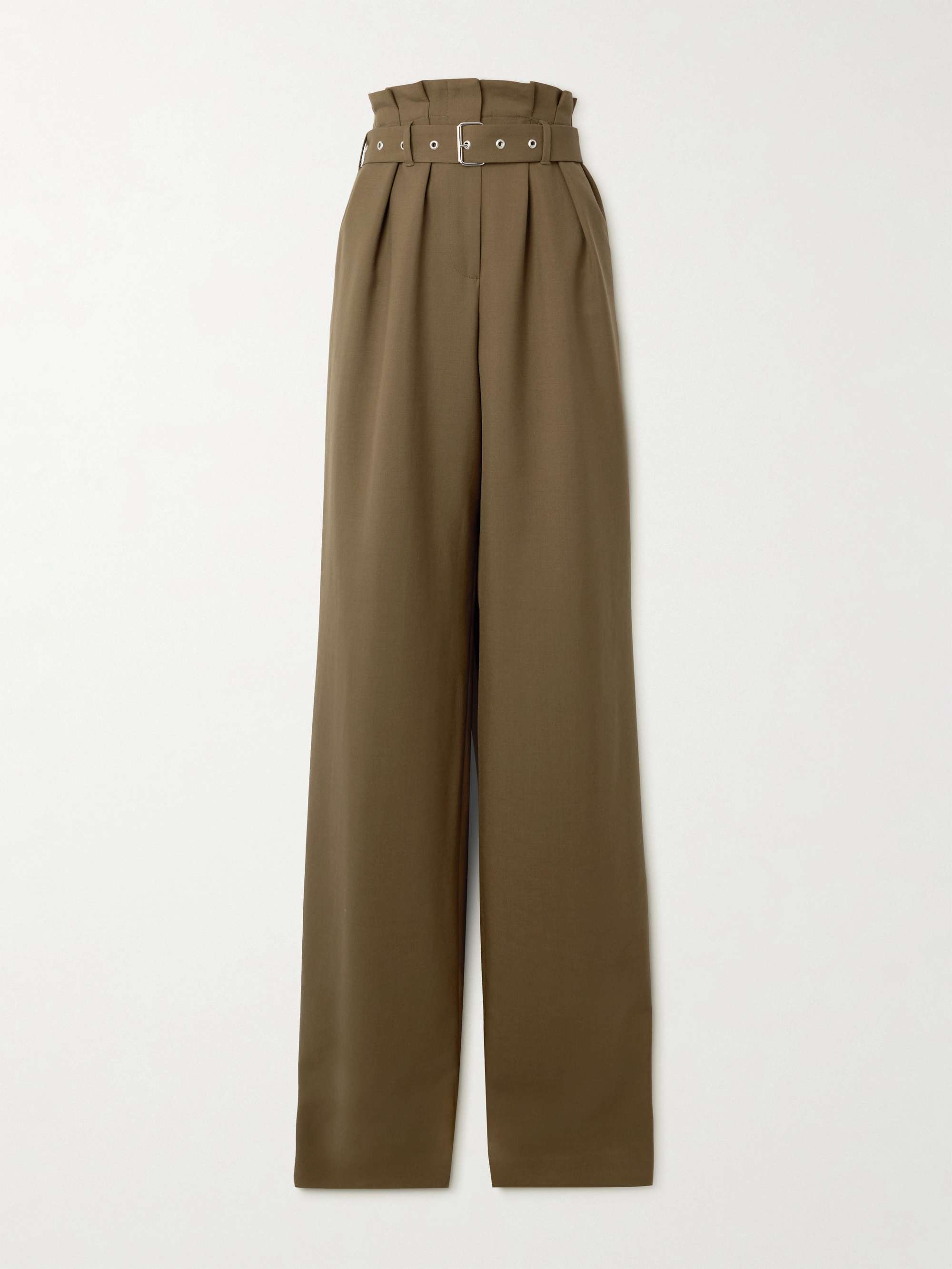 Belted pleated wool and mohair-blend jersey wide-leg pants view