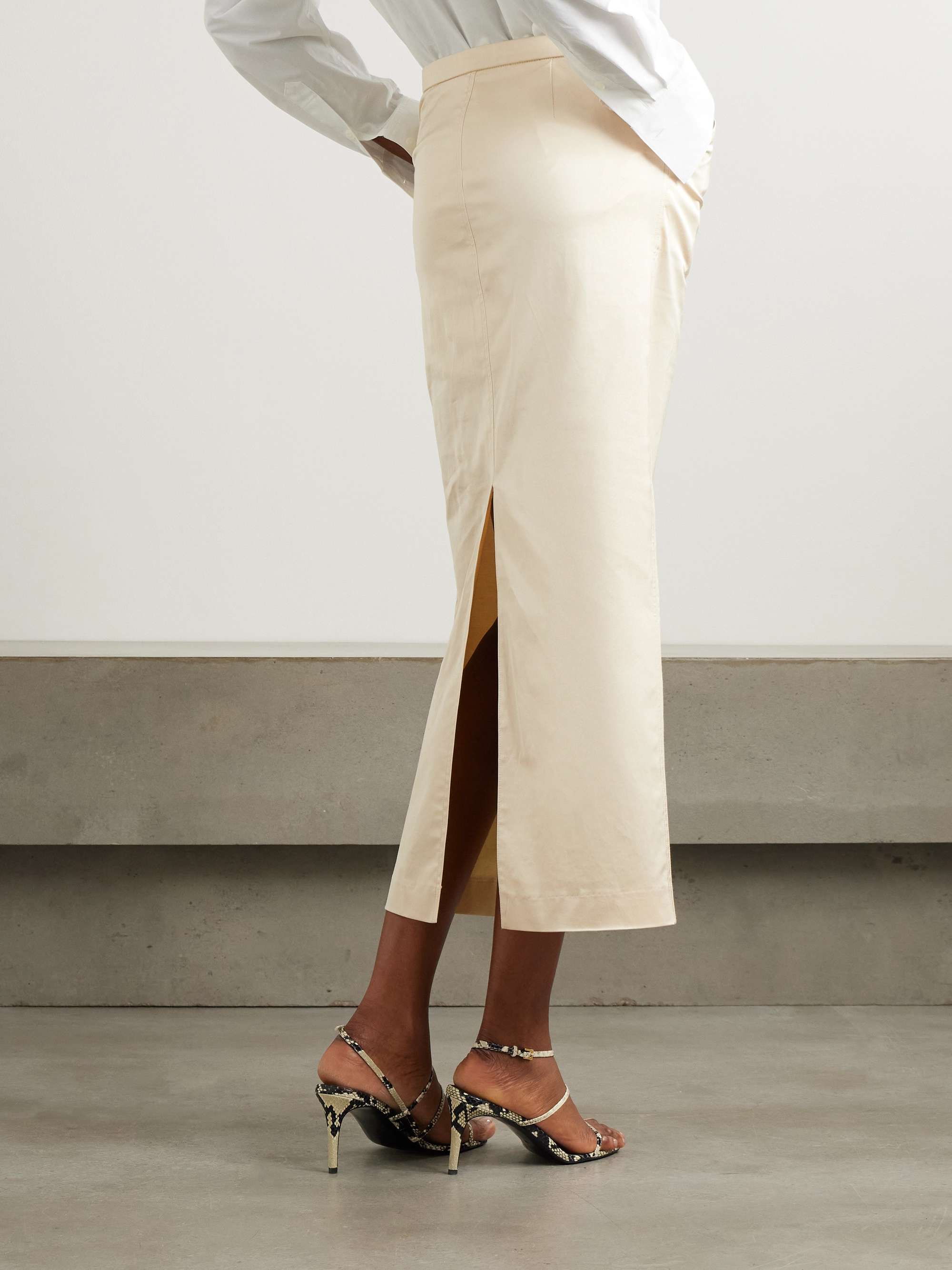 Organic cotton-blend satin midi skirt view
