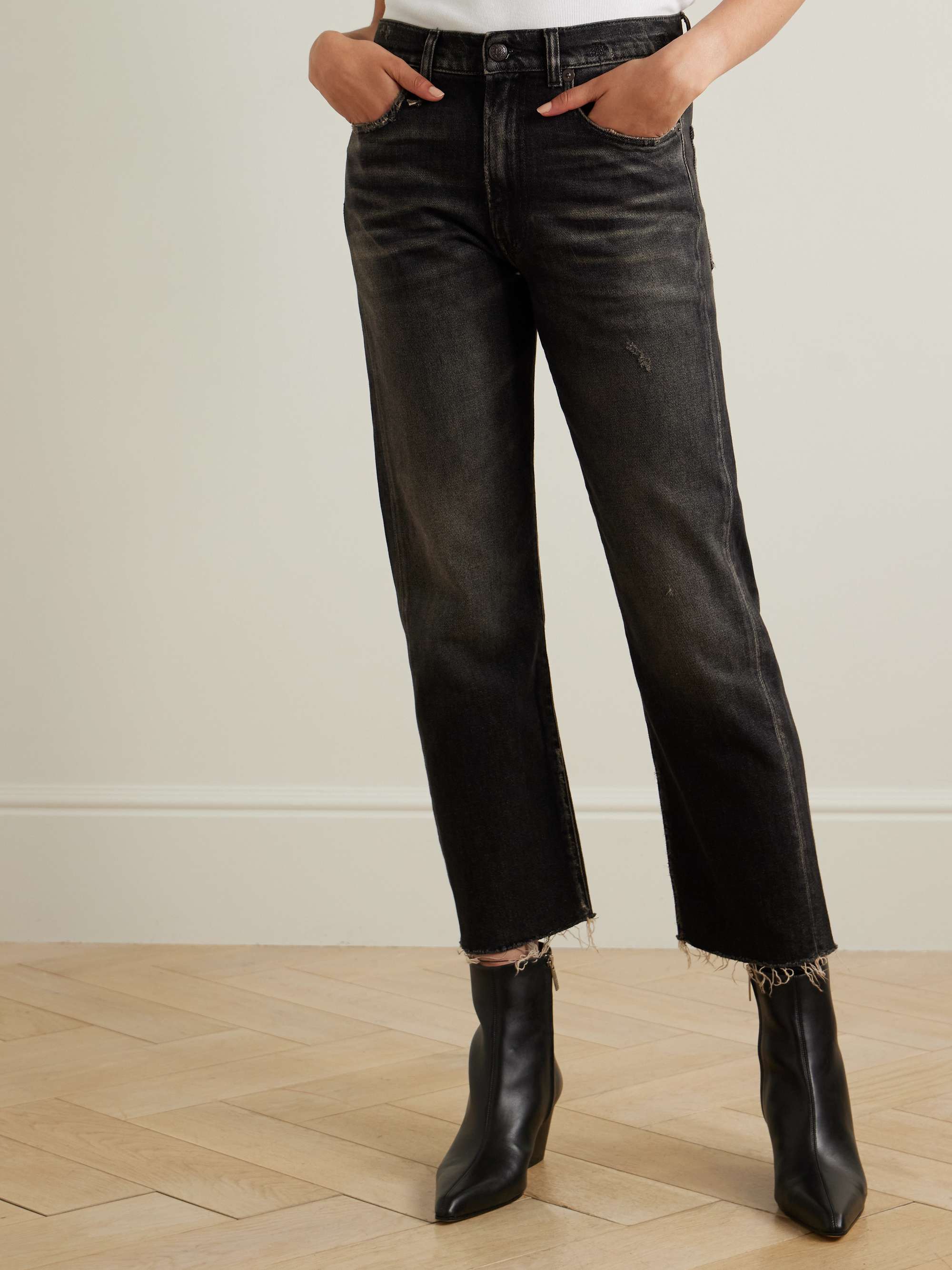 Boyfriend cropped distressed high-rise straight-leg jeans view