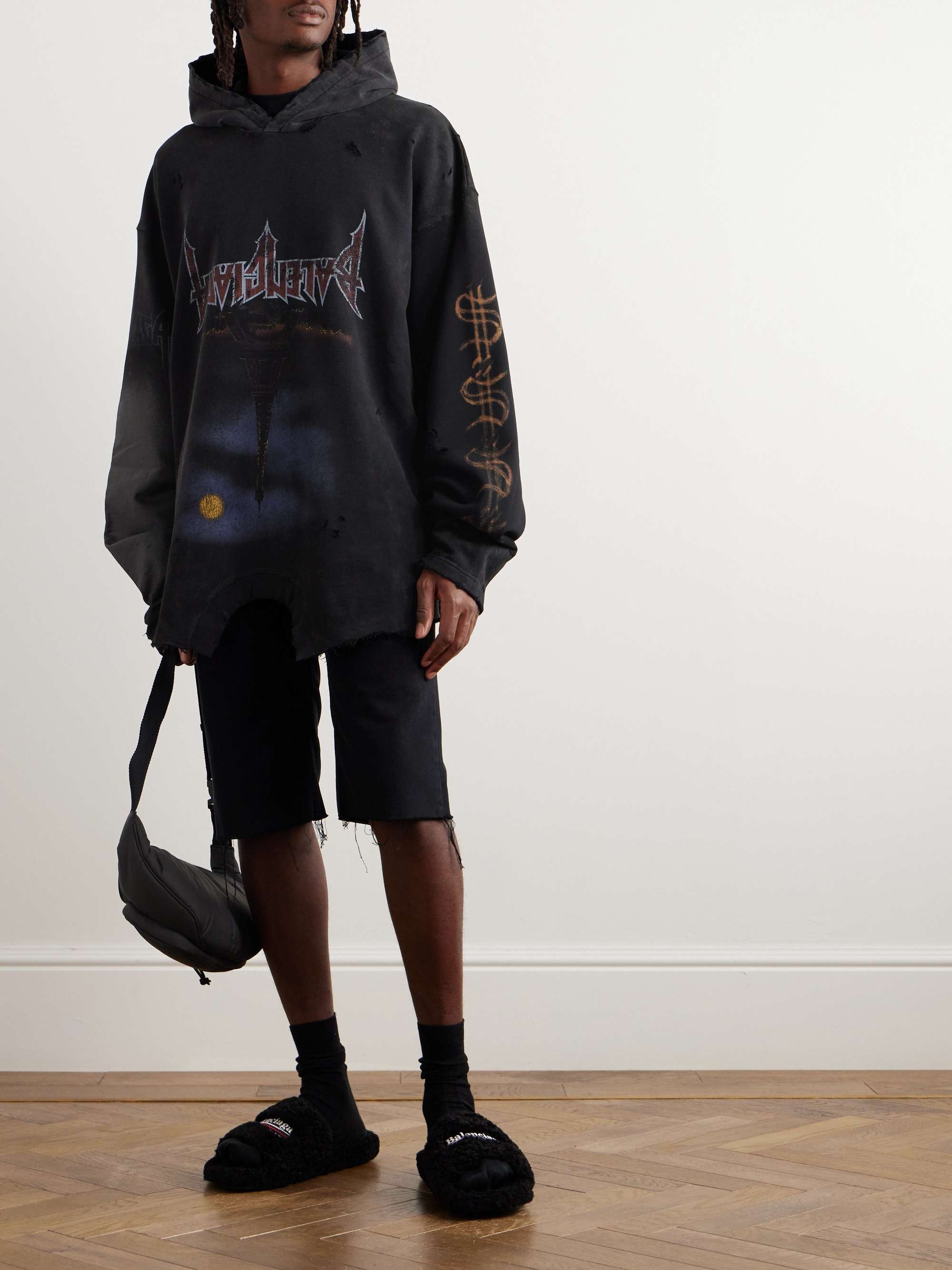 Oversized Distressed Printed Cotton-Jersey Hoodie view