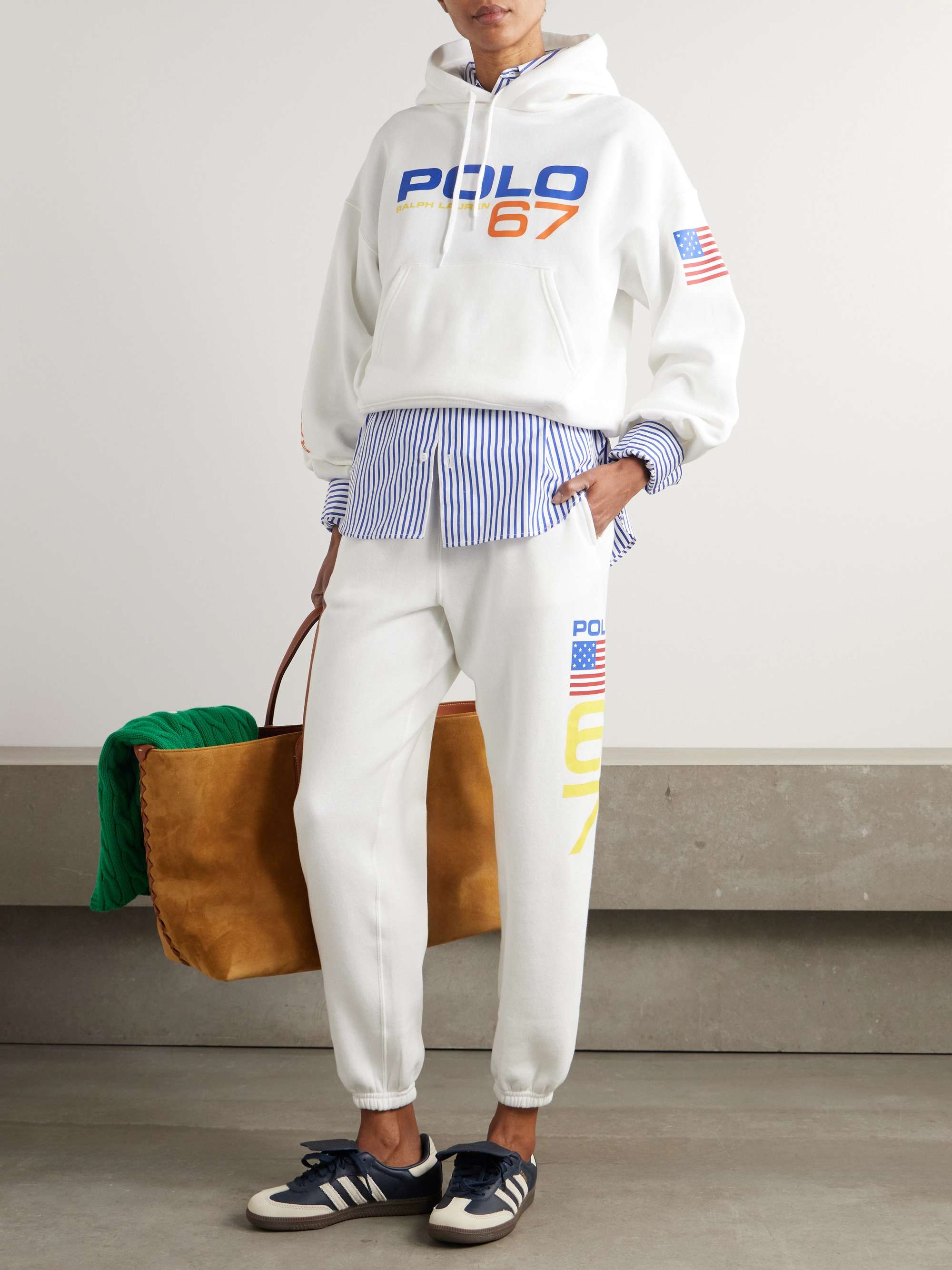 Printed cotton-blend jersey tapered sweatpants view
