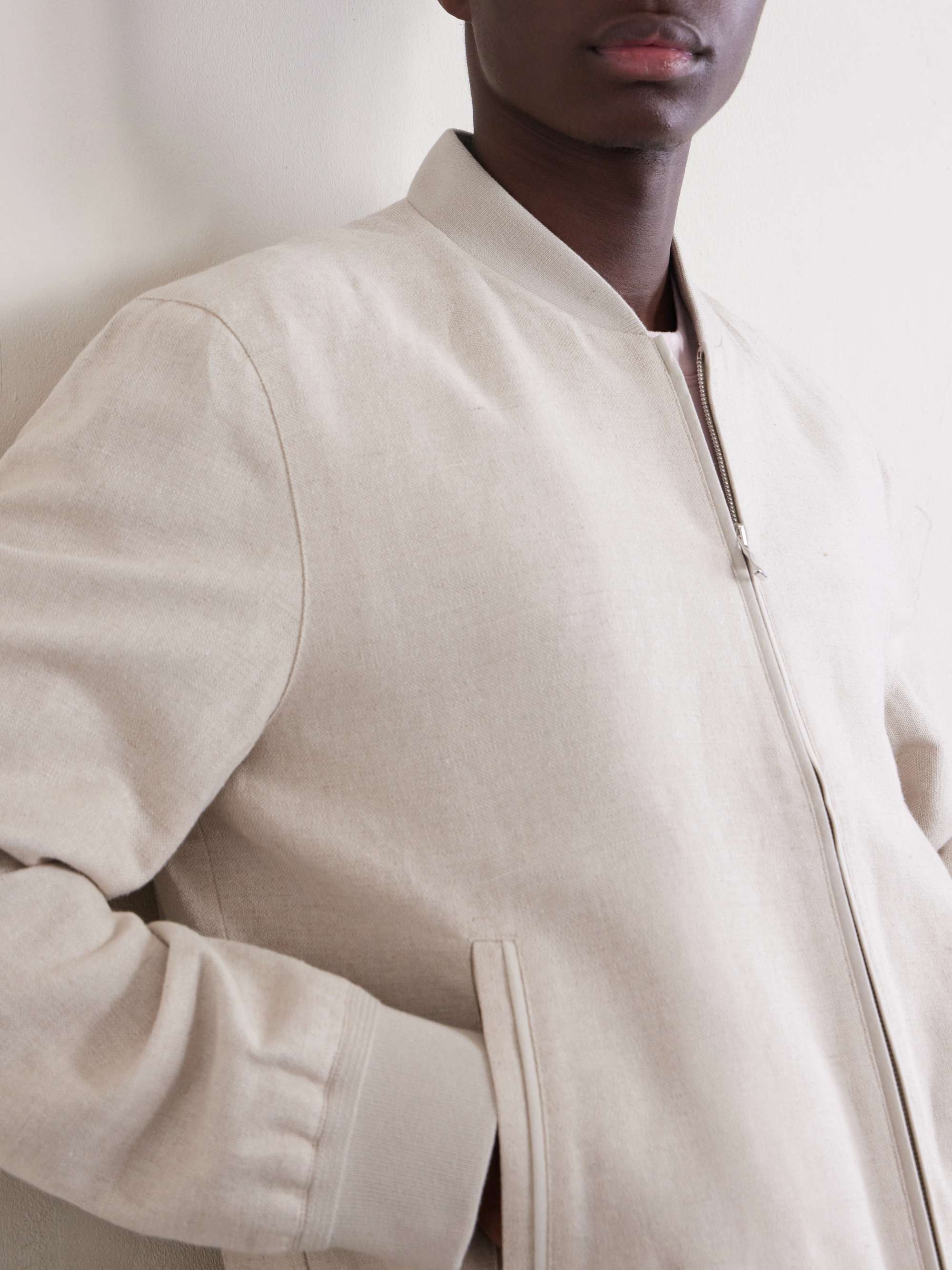Linen and Cotton-Blend Bomber Jacket view