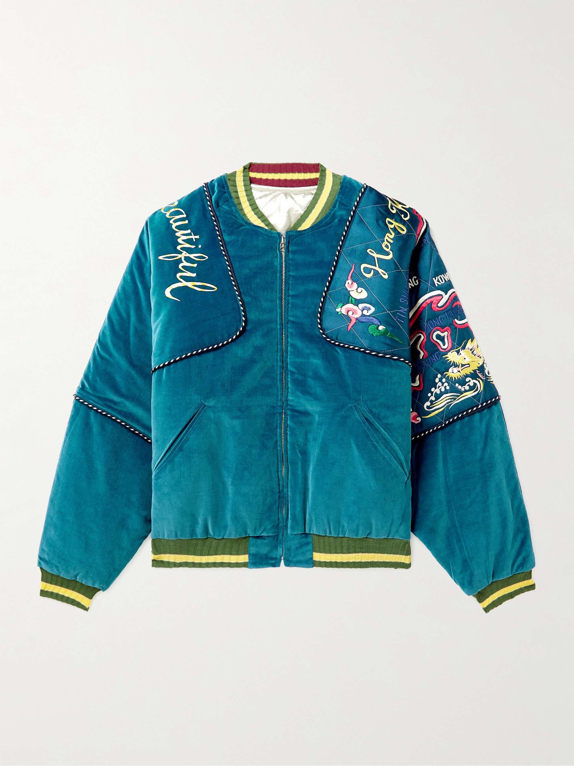 Embroidered Padded Cotton-Velvet and Satin Bomber Jacket view