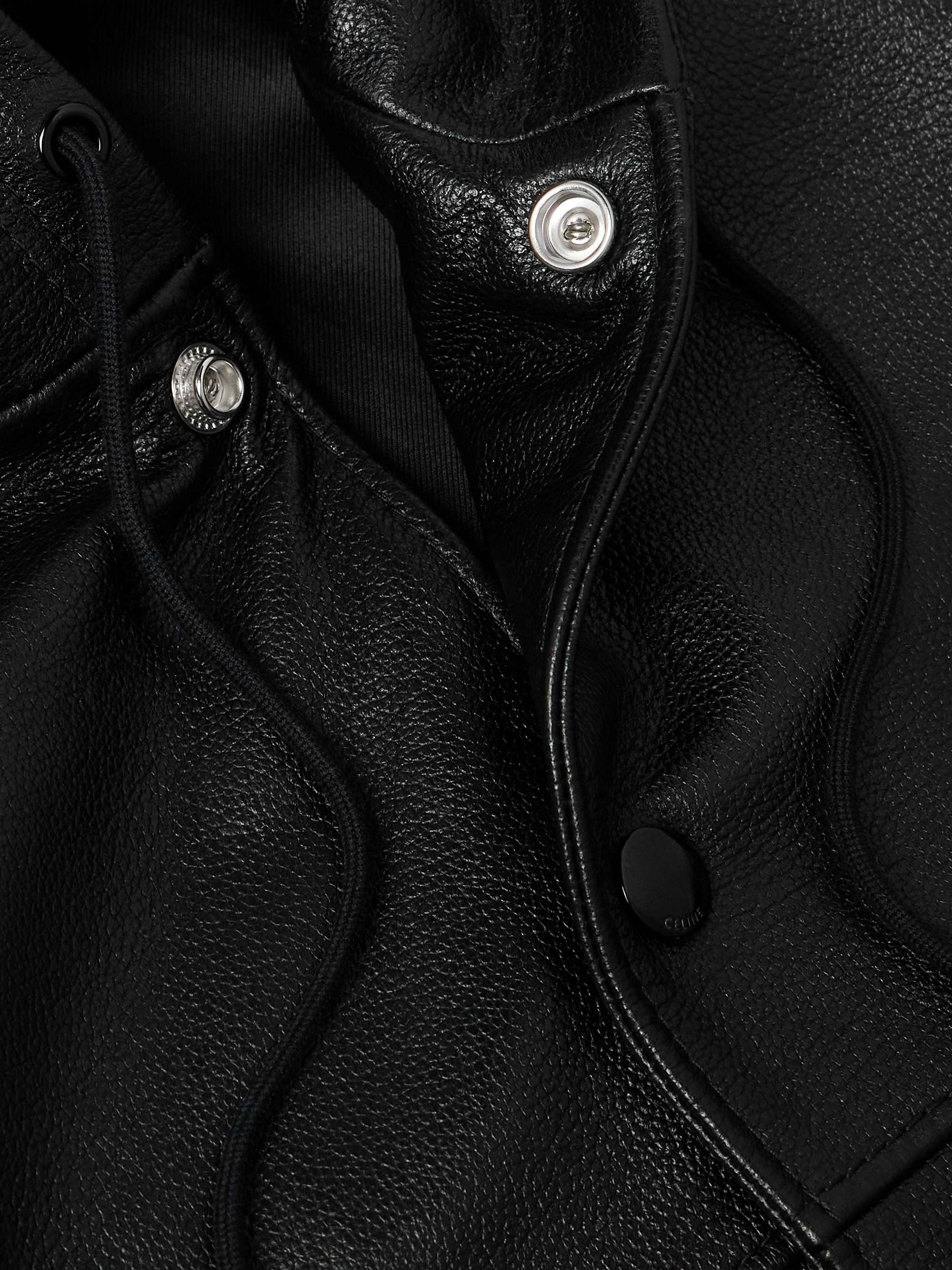 Logo-Embossed Full-Grain Leather Hooded Bomber Jacket view