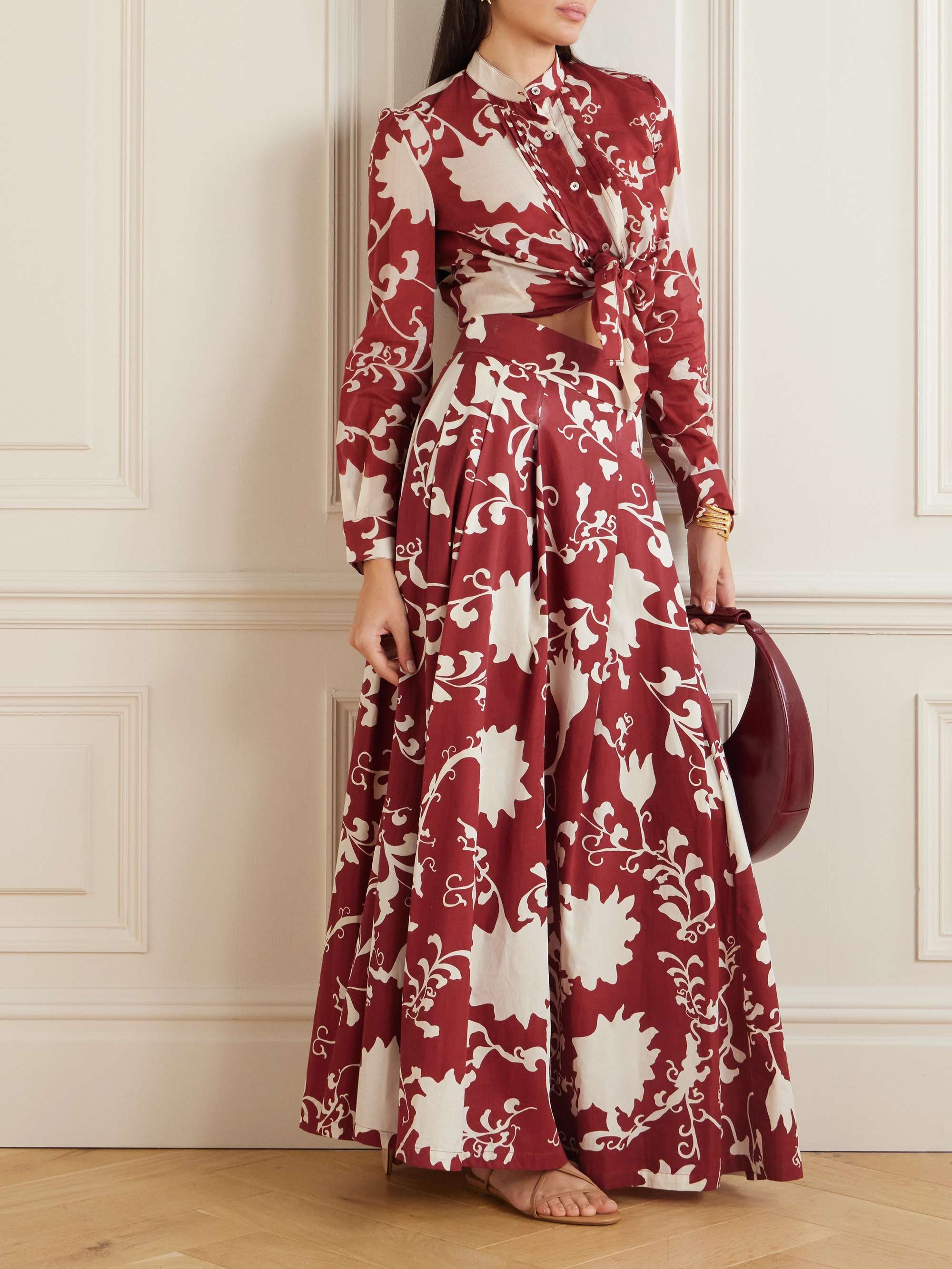 Flaminia pleated floral-print cotton-gabardine maxi skirt view