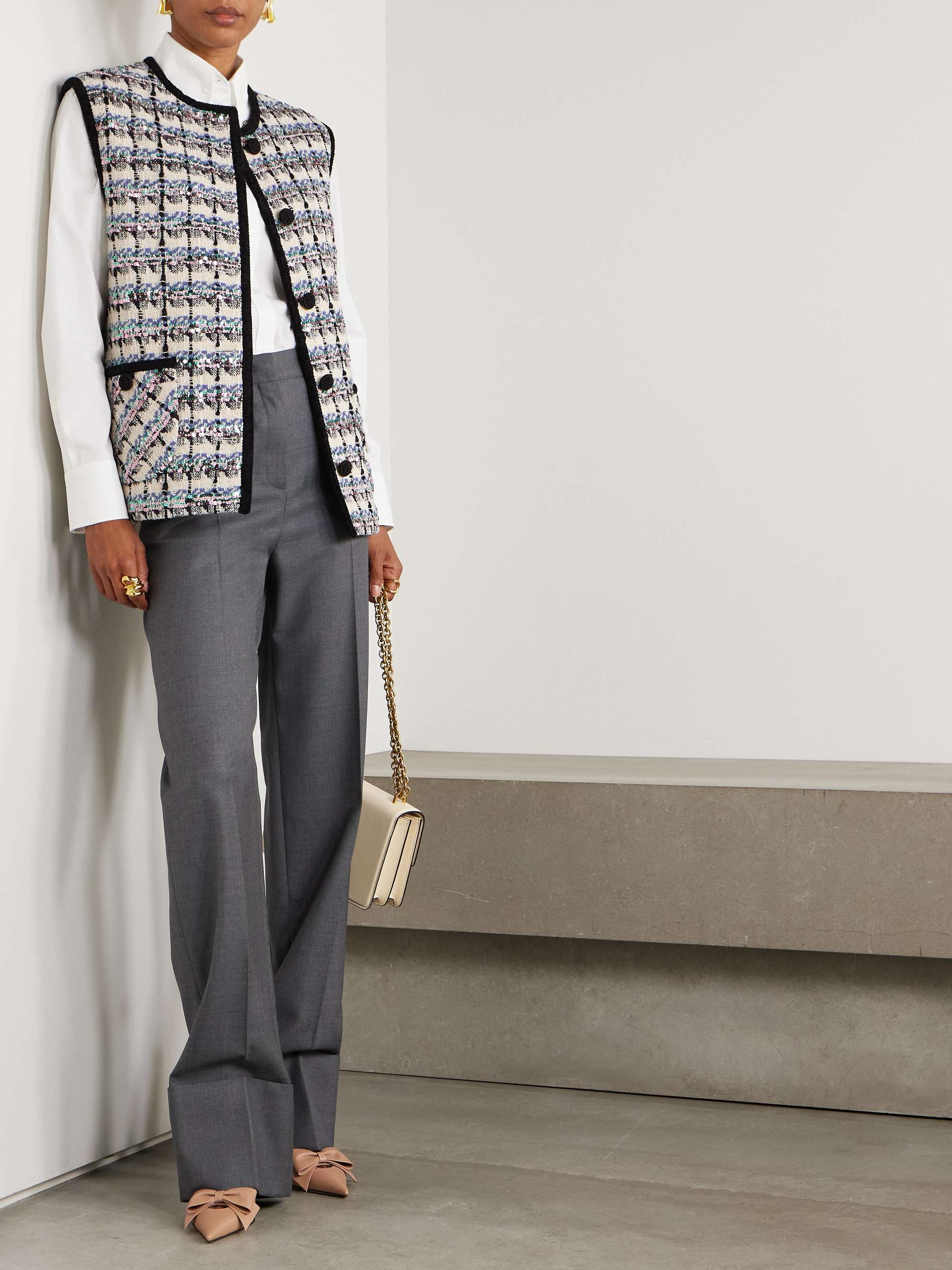 Sequined checked tweed gilet view