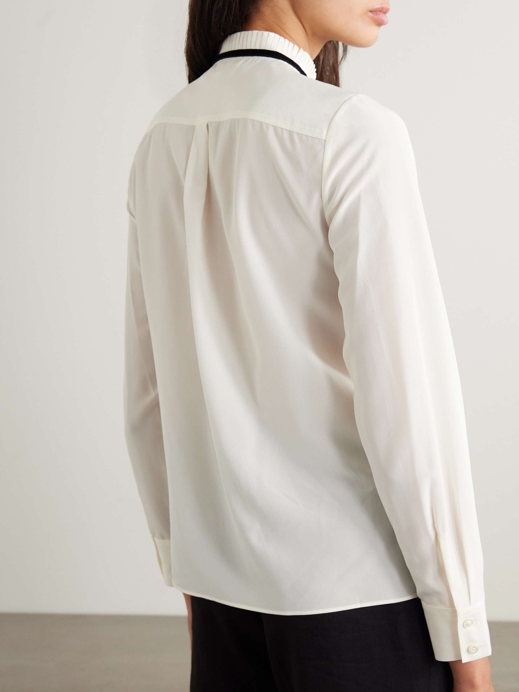 Tie-detailed ruffled silk crepe de chine blouse view