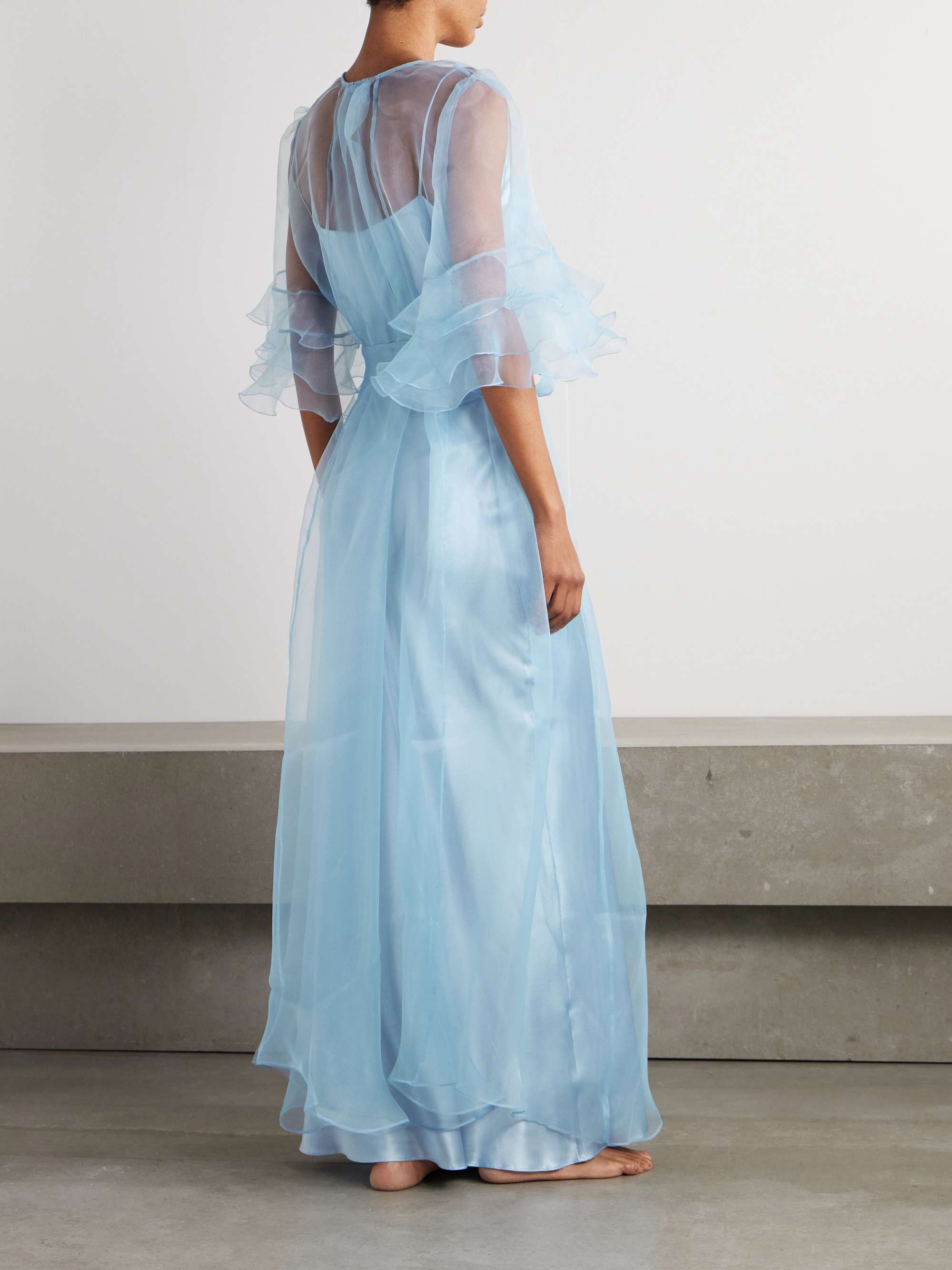 Ricca ruffled silk-organza robe view