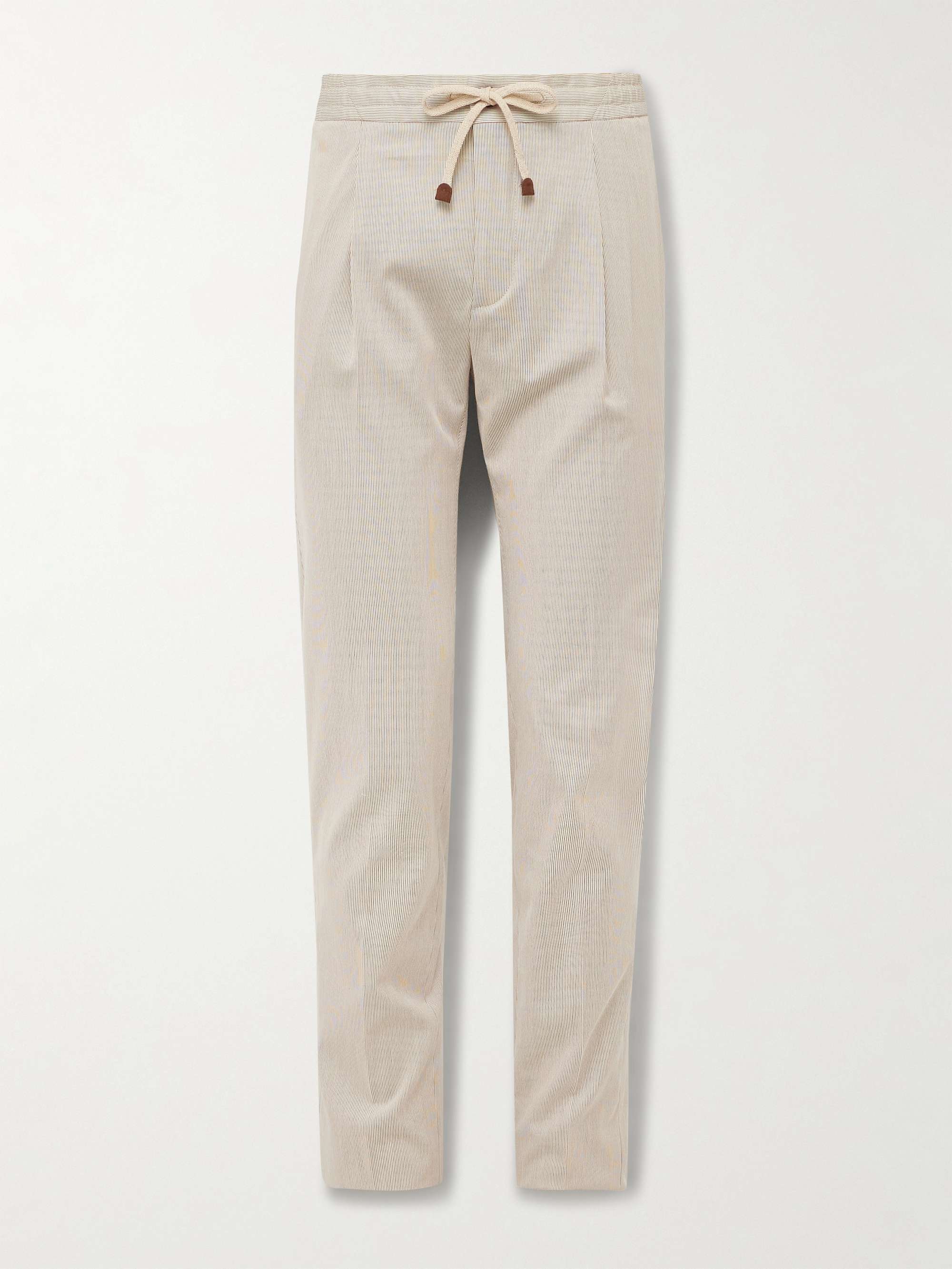 Venezia 1951 Tapered Pleated Striped Cotton Drawstring Trousers view