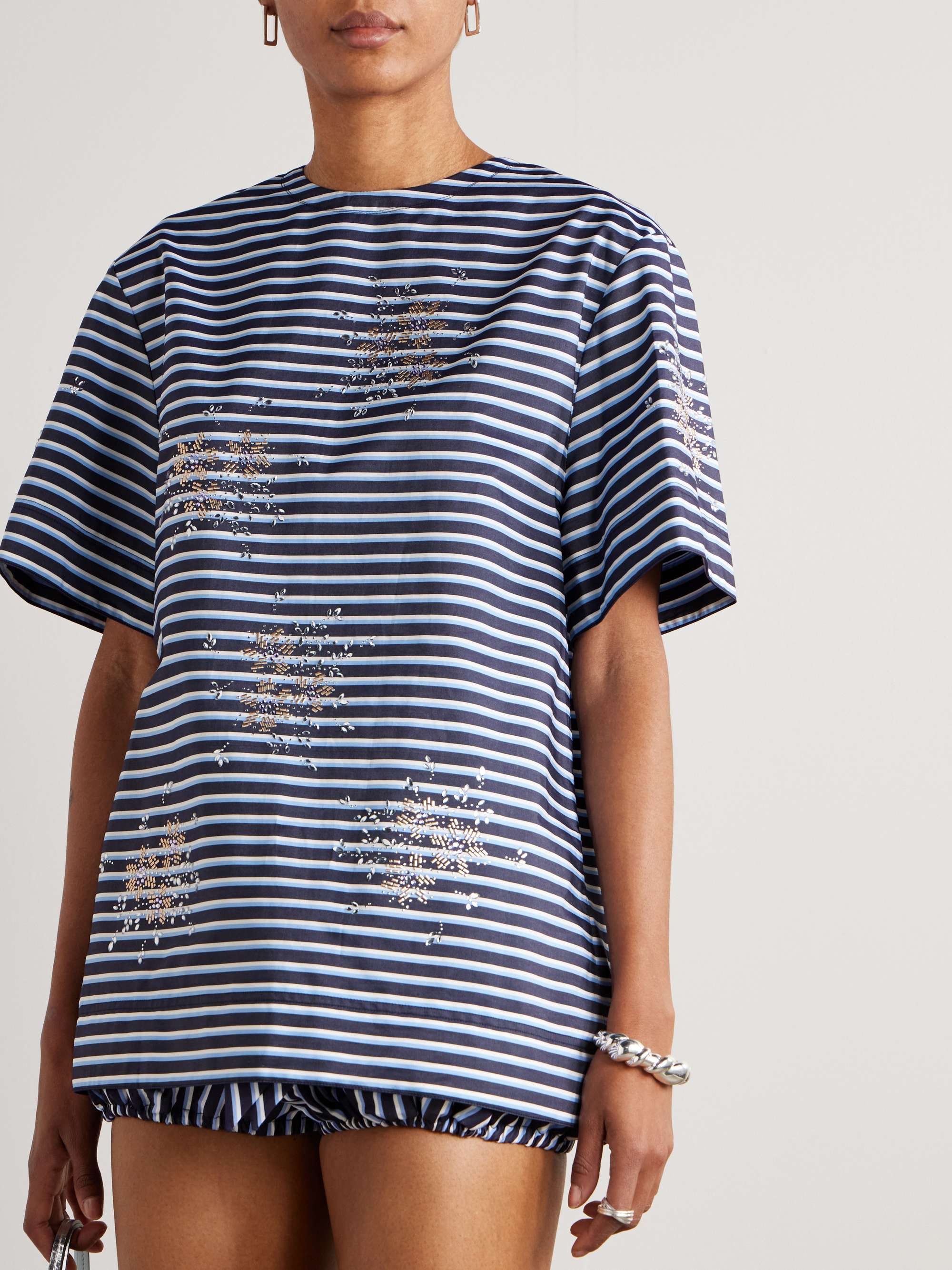 Open-back embellished striped cotton-jersey T-shirt view