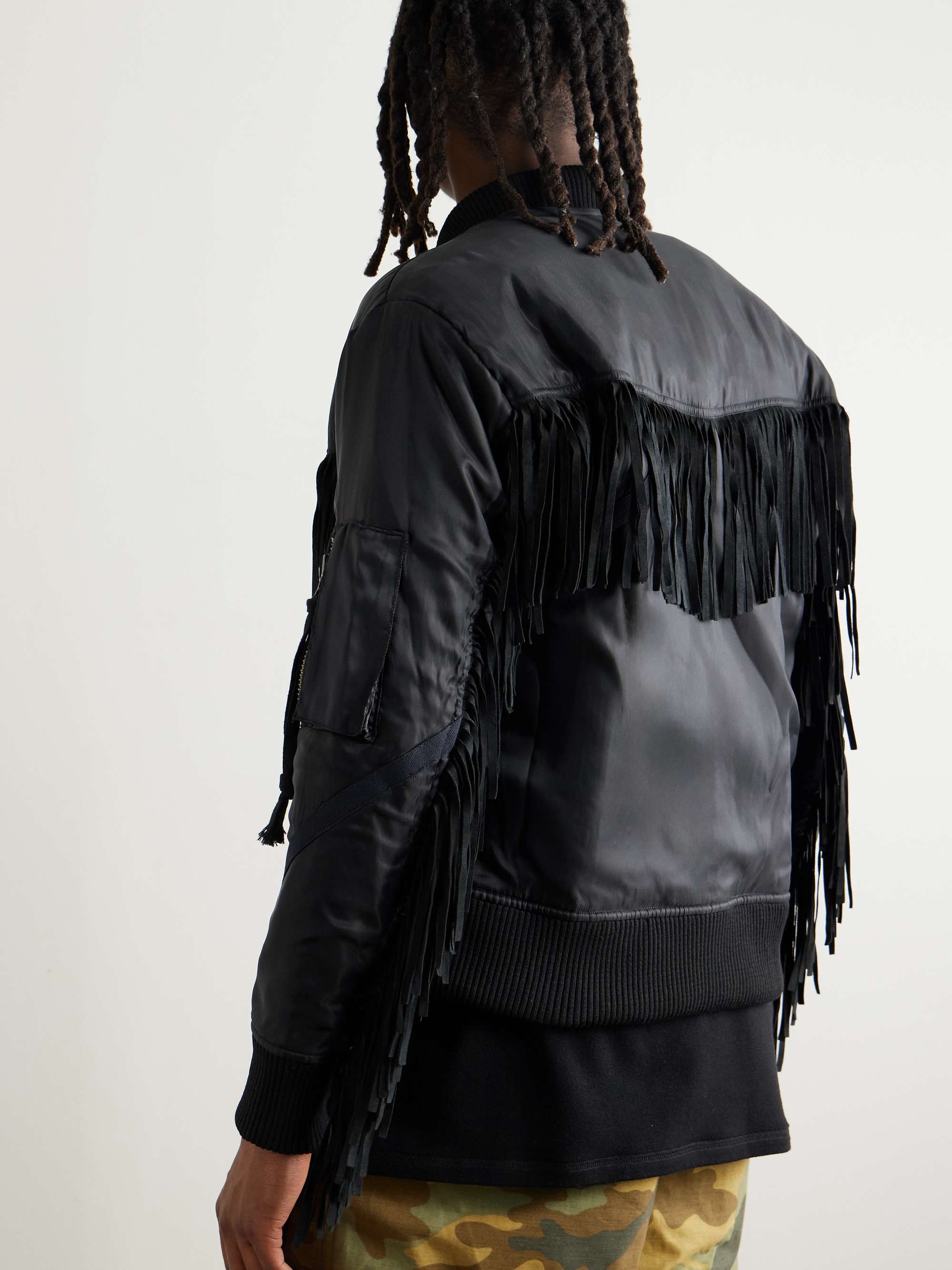 Black Tails Slim-Fit Fringed Suede-Trimmed Shell Bomber Jacket view