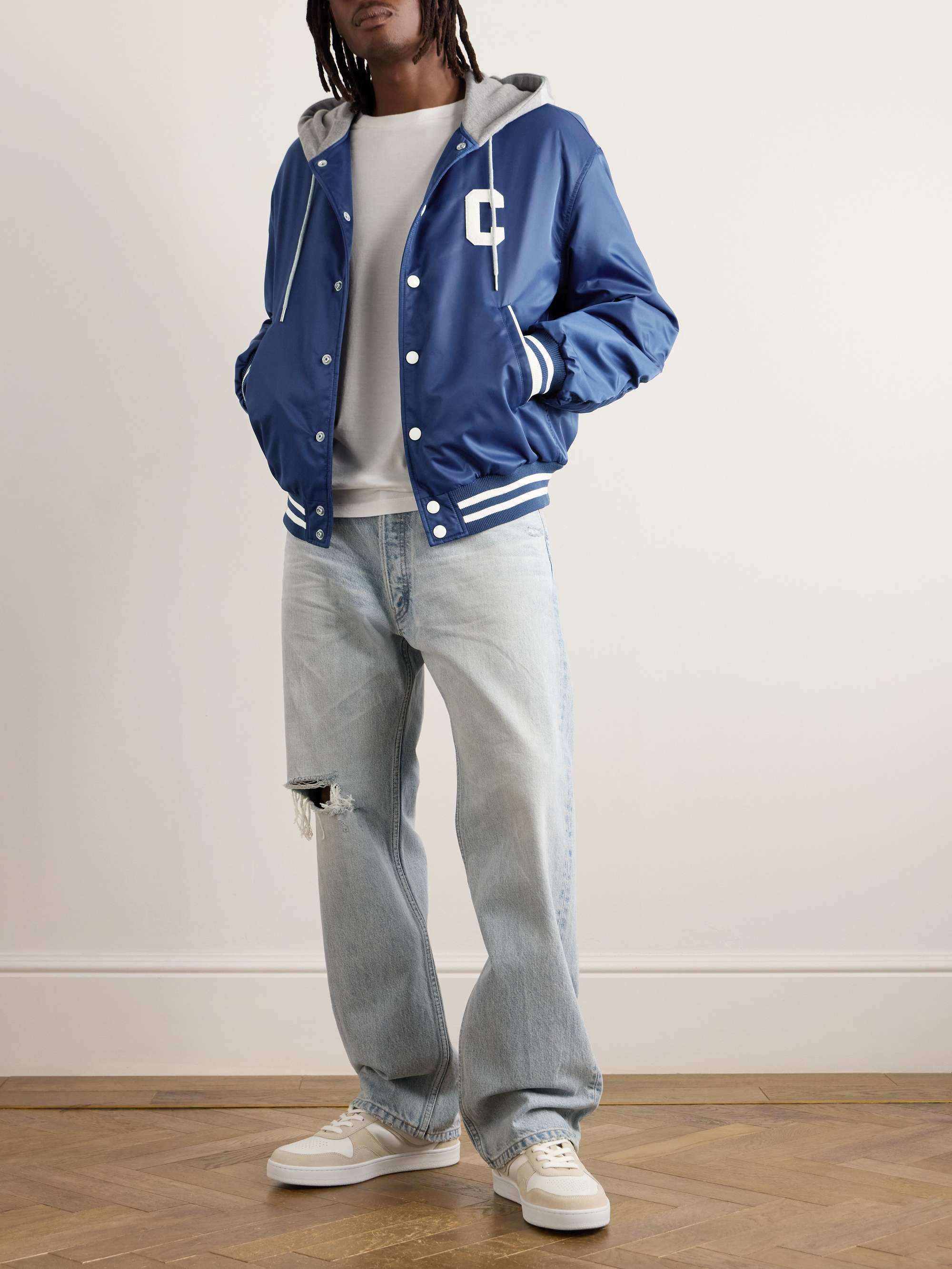 Teddy Logo-Appliquéd Cotton-Jersey and Shell Hooded Bomber Jacket view