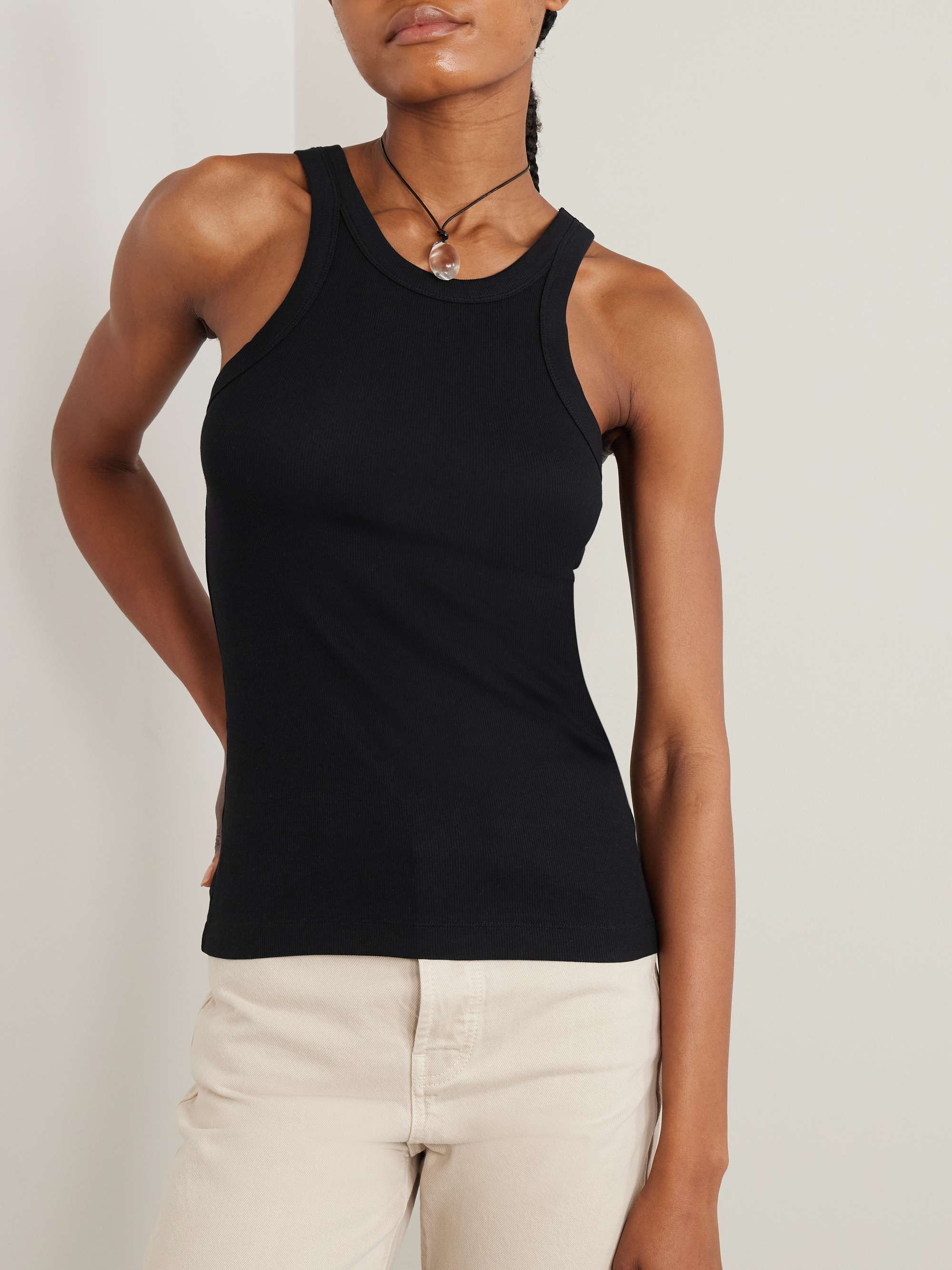 + NET SUSTAIN Curved ribbed stretch organic cotton-jersey tank view