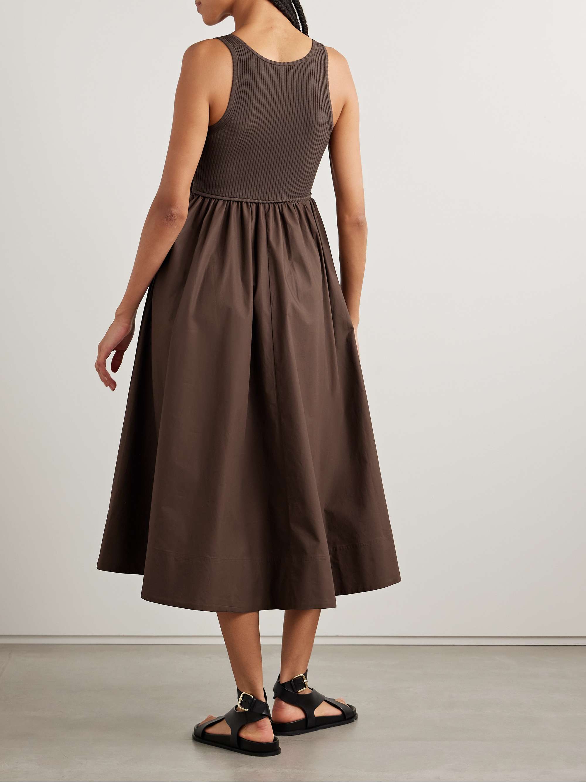 Ribbed-knit and cotton-poplin midi dress view