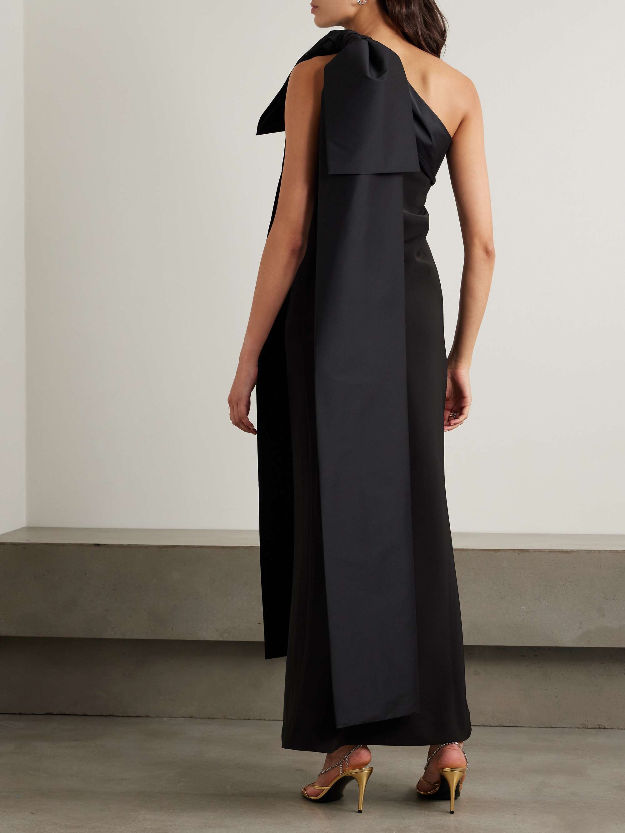 Adrian one-shoulder bow-detailed crepe and taffeta gown view