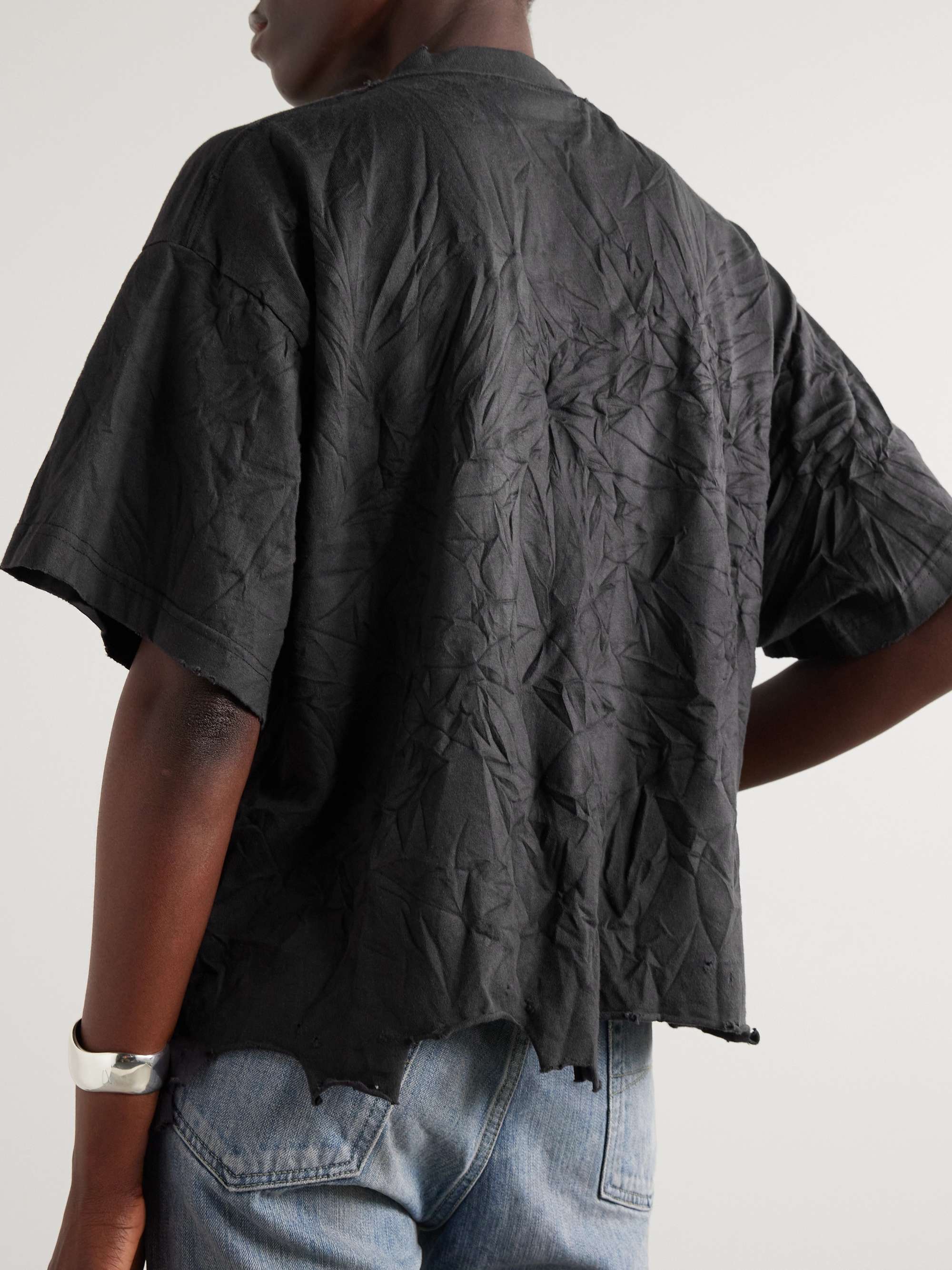 Cropped distressed printed cotton-jersey T-shirt view