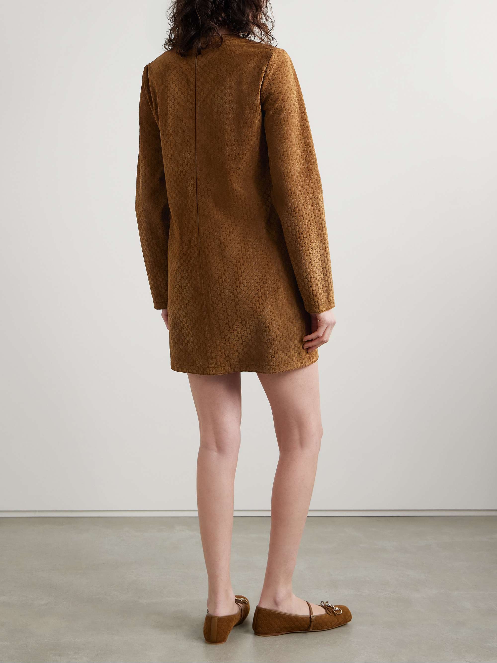 Horsebit-detailed debossed suede mini dress view