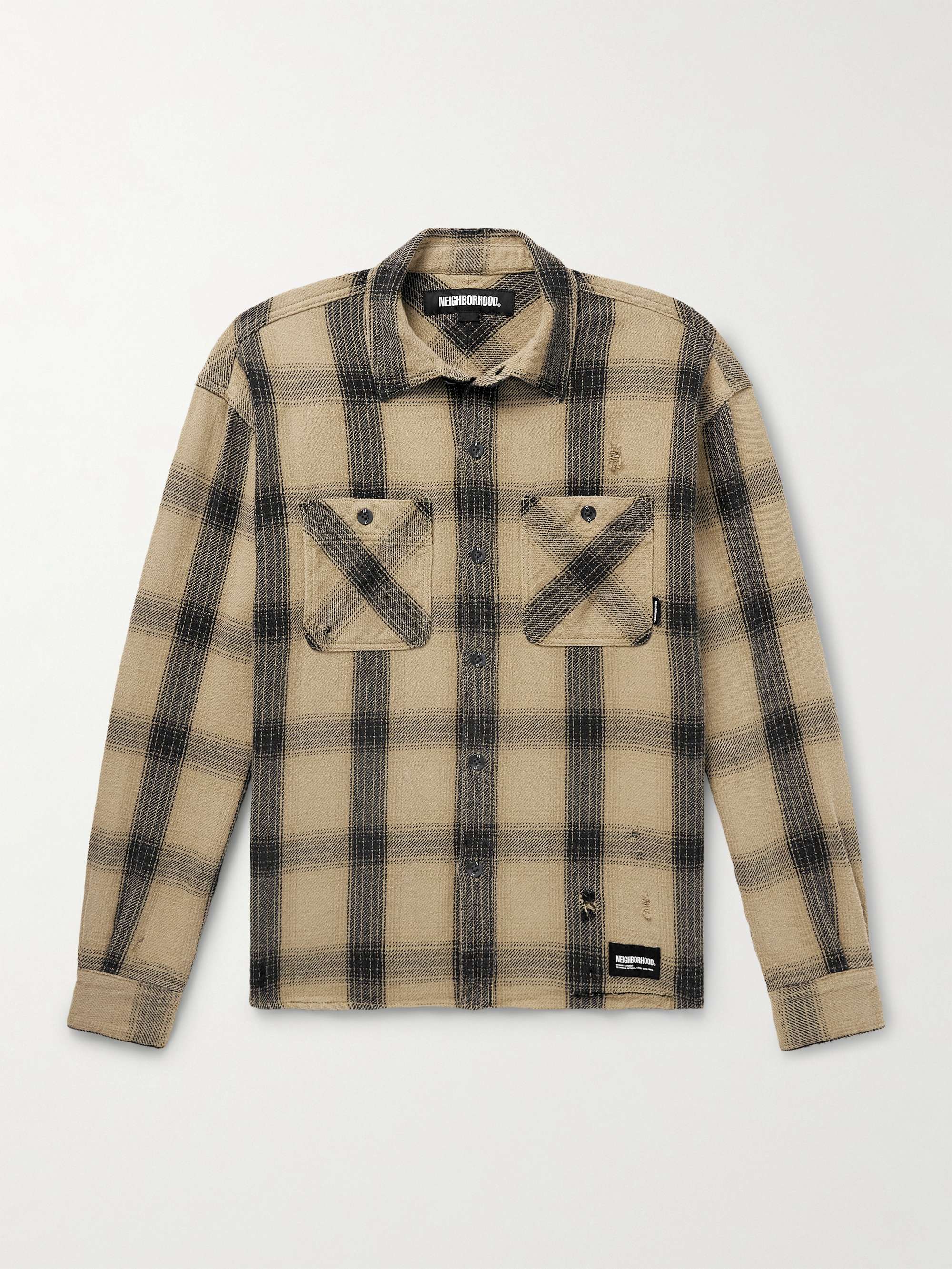 Savage Logo-Appliquéd Distressed Checked Cotton Shirt view