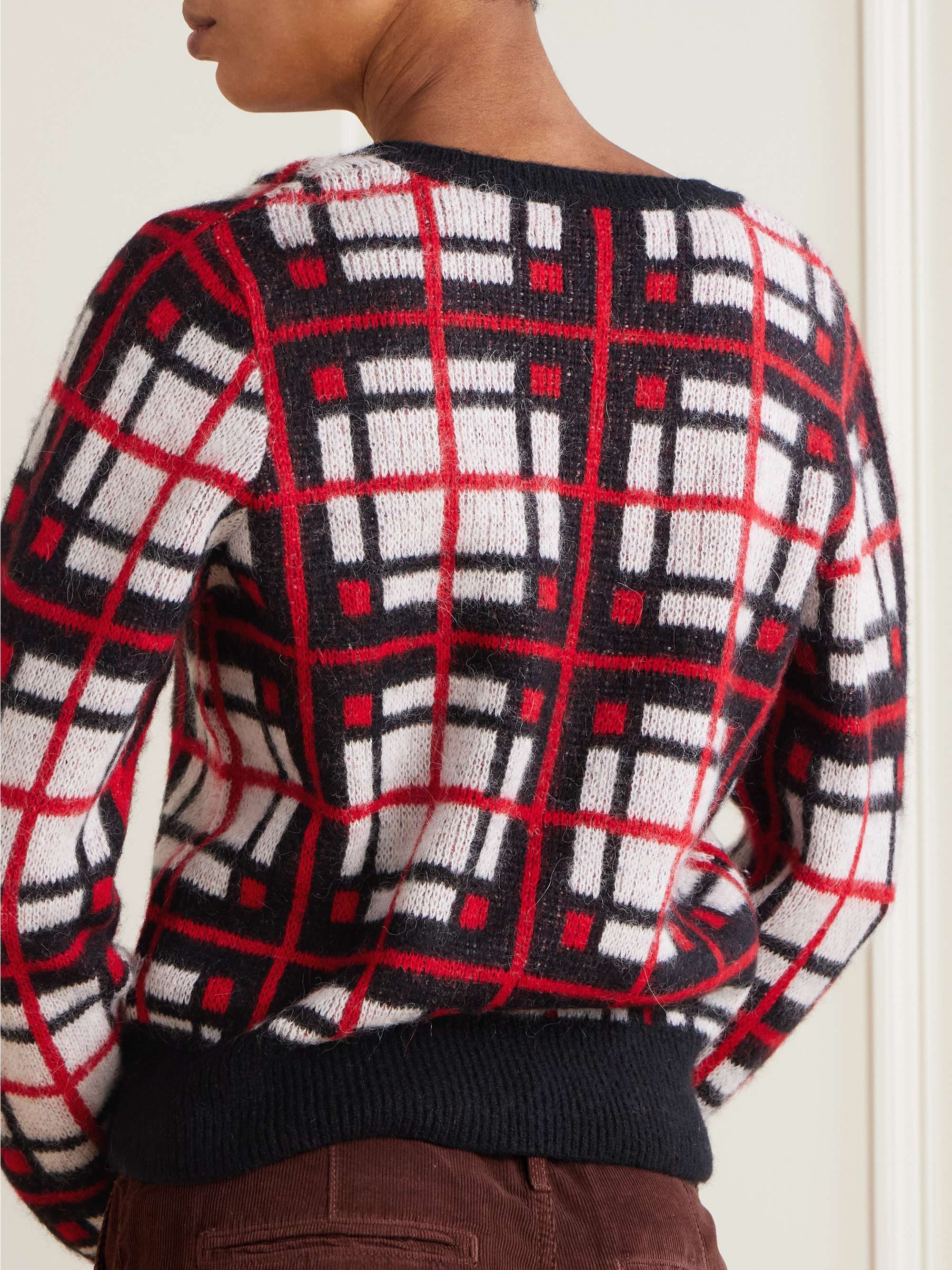 Embroidered checked jacquard-knit sweater view