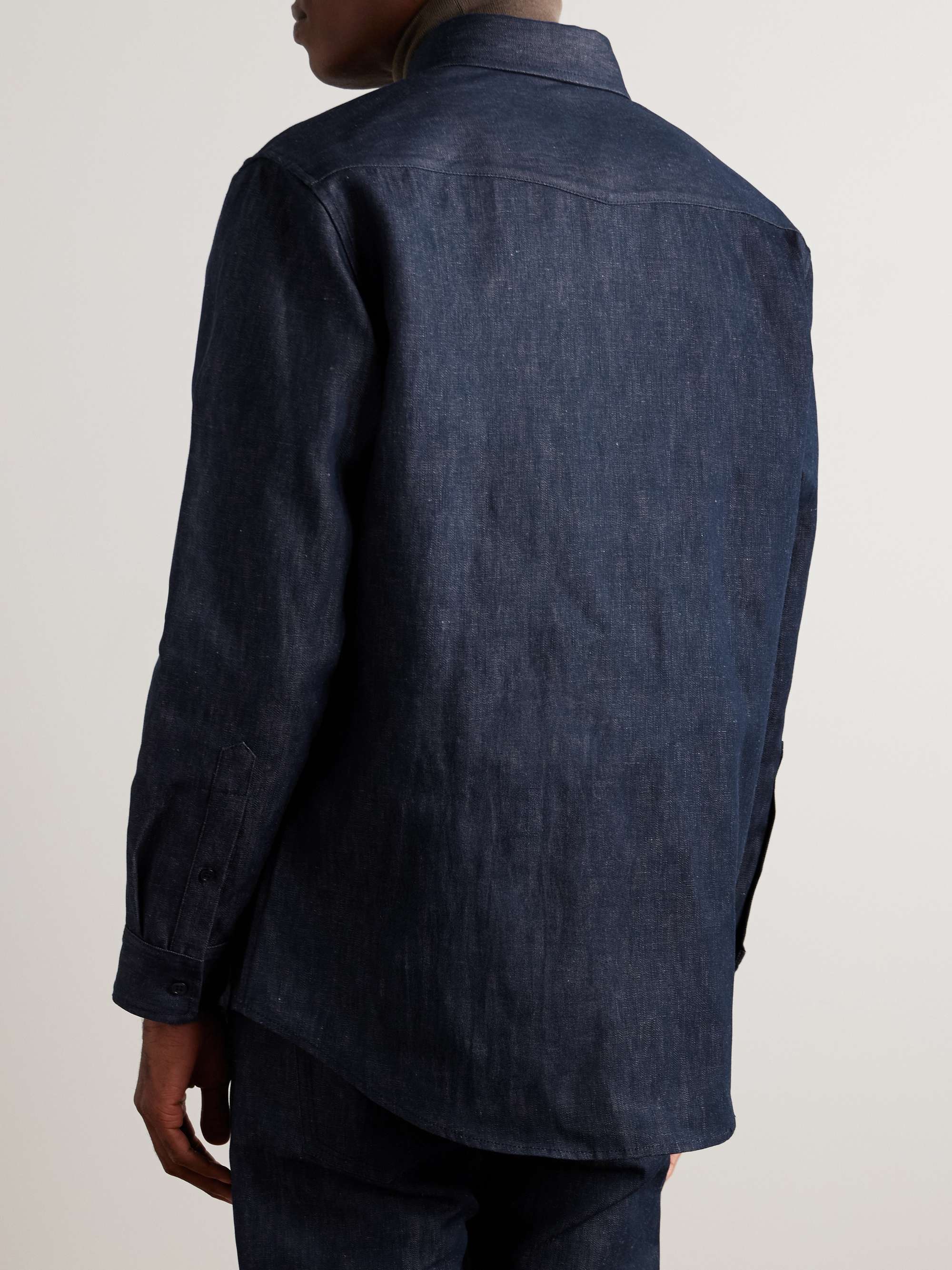 Cholul Button-Down Collar Cotton and Linen-Blend Chambray Shirt view