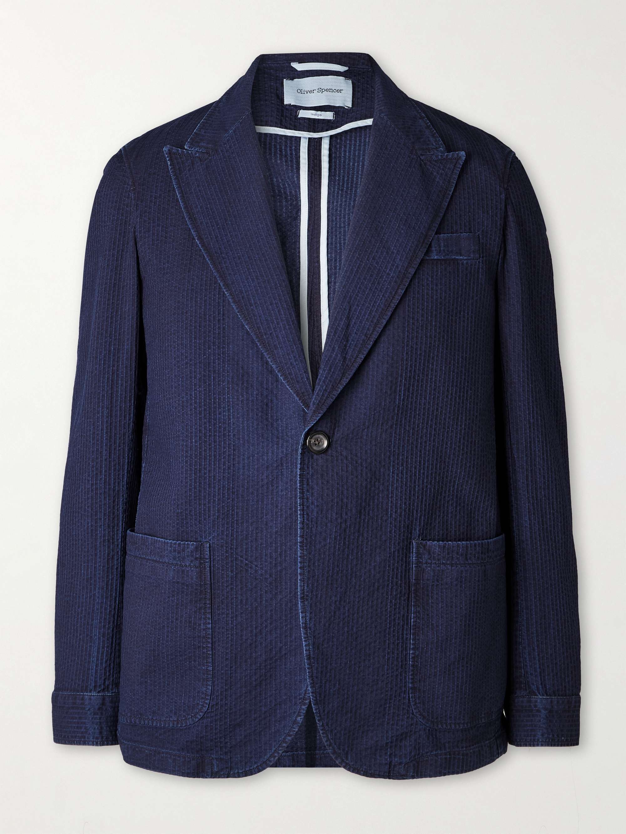 Laurel Slim-Fit Indigo-Dyed Cotton-Seersucker Suit Jacket view
