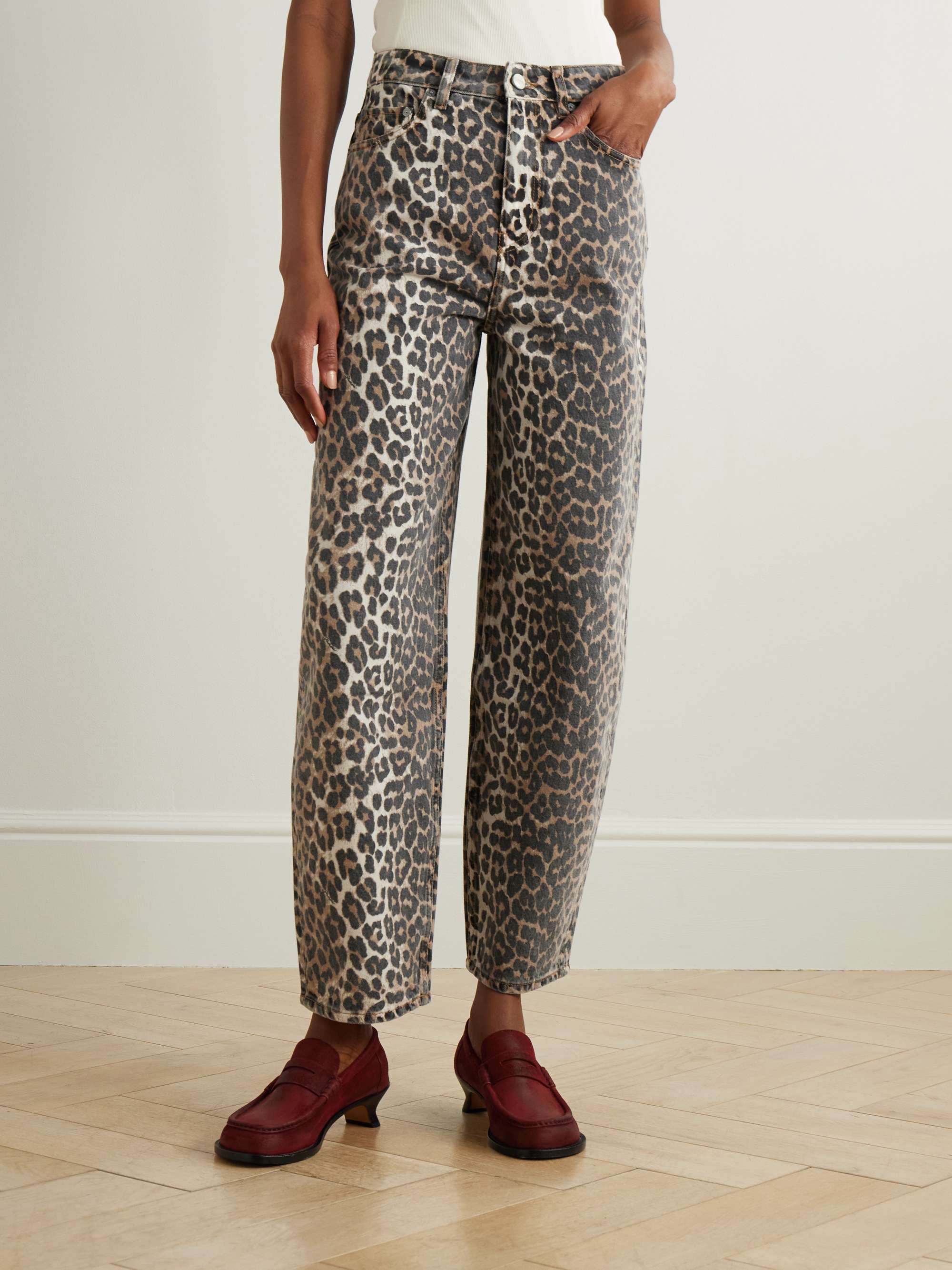 Leopard-print high-rise tapered jeans view