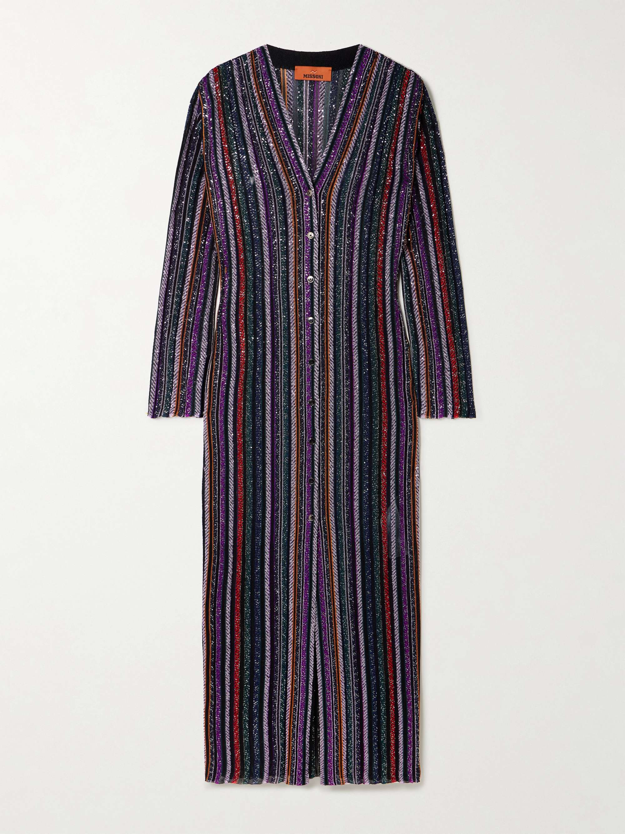 Sequin-embellished striped crochet-knit cardigan view