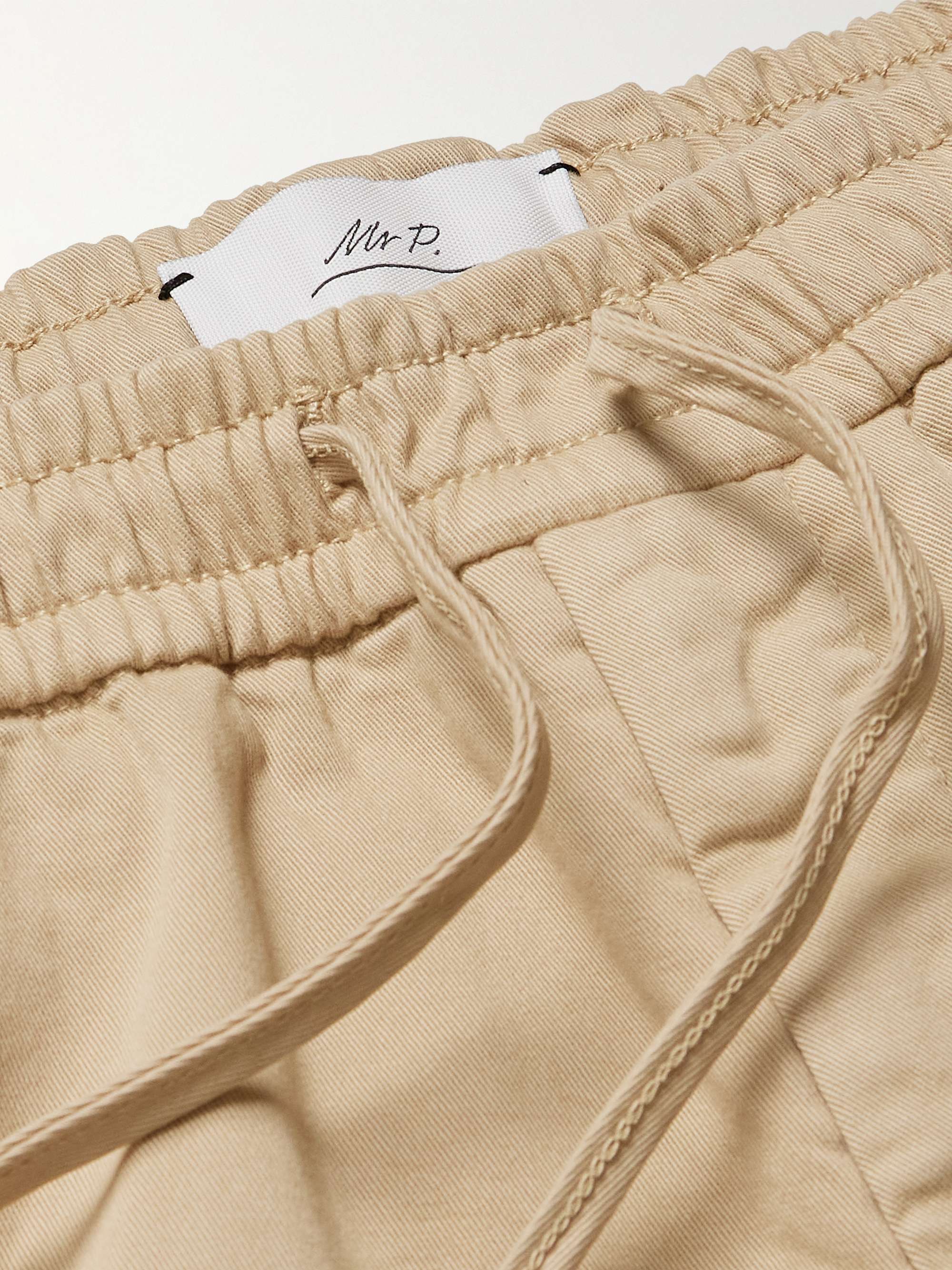 Straight-Leg Cotton-Blend Twill Drawstring Trousers view