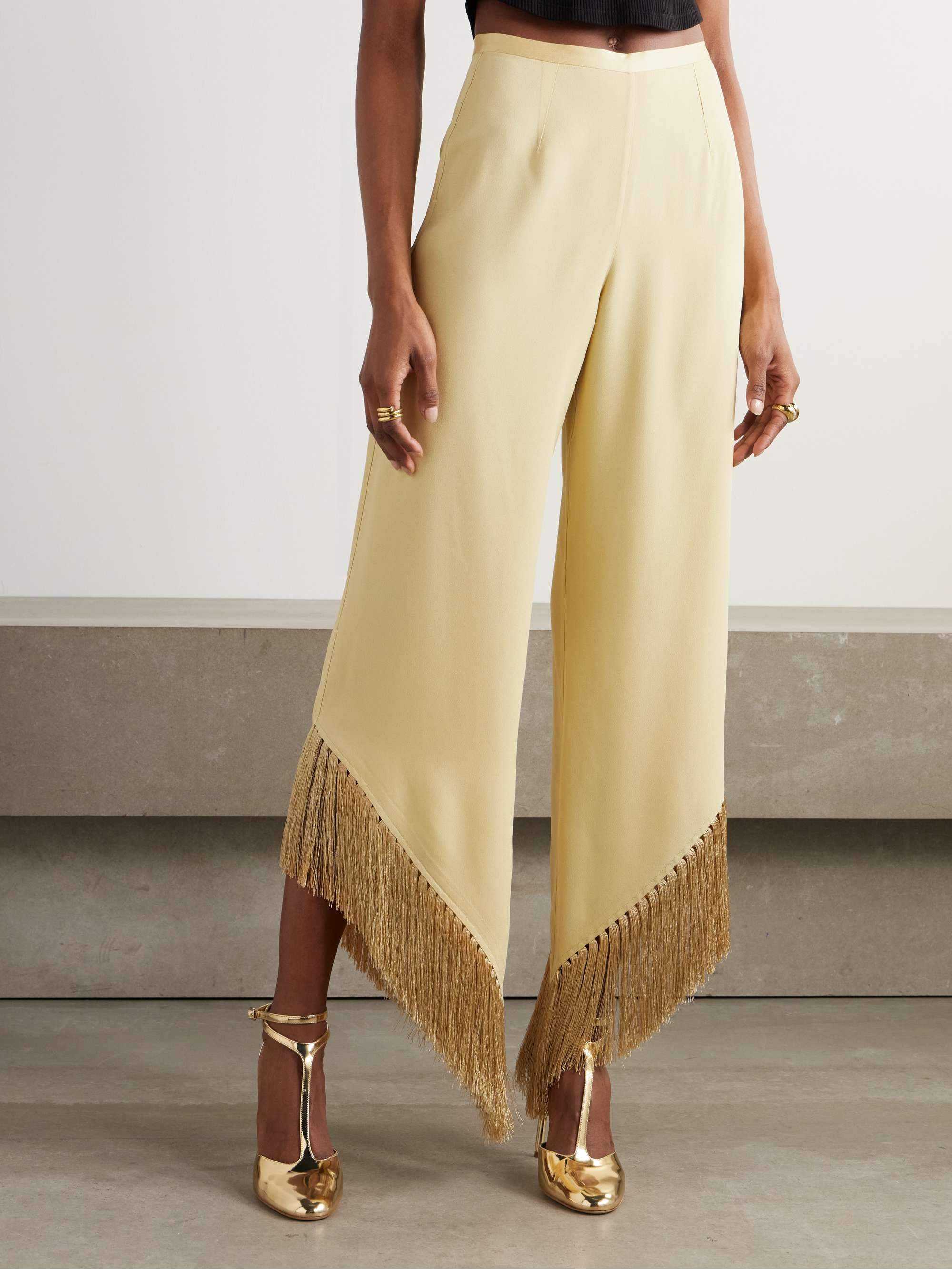 Oaxaca fringed asymmetric crepe wide-leg pants view