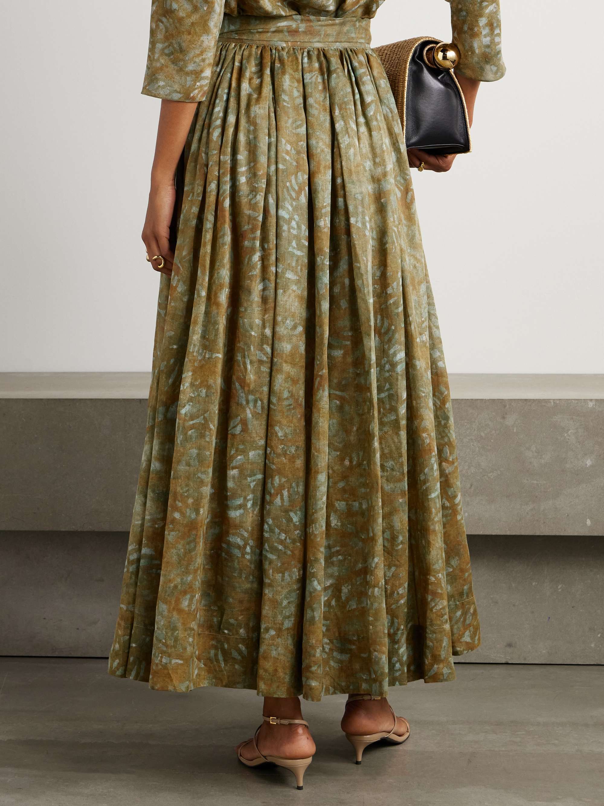 Lil pleated printed ramie maxi skirt view