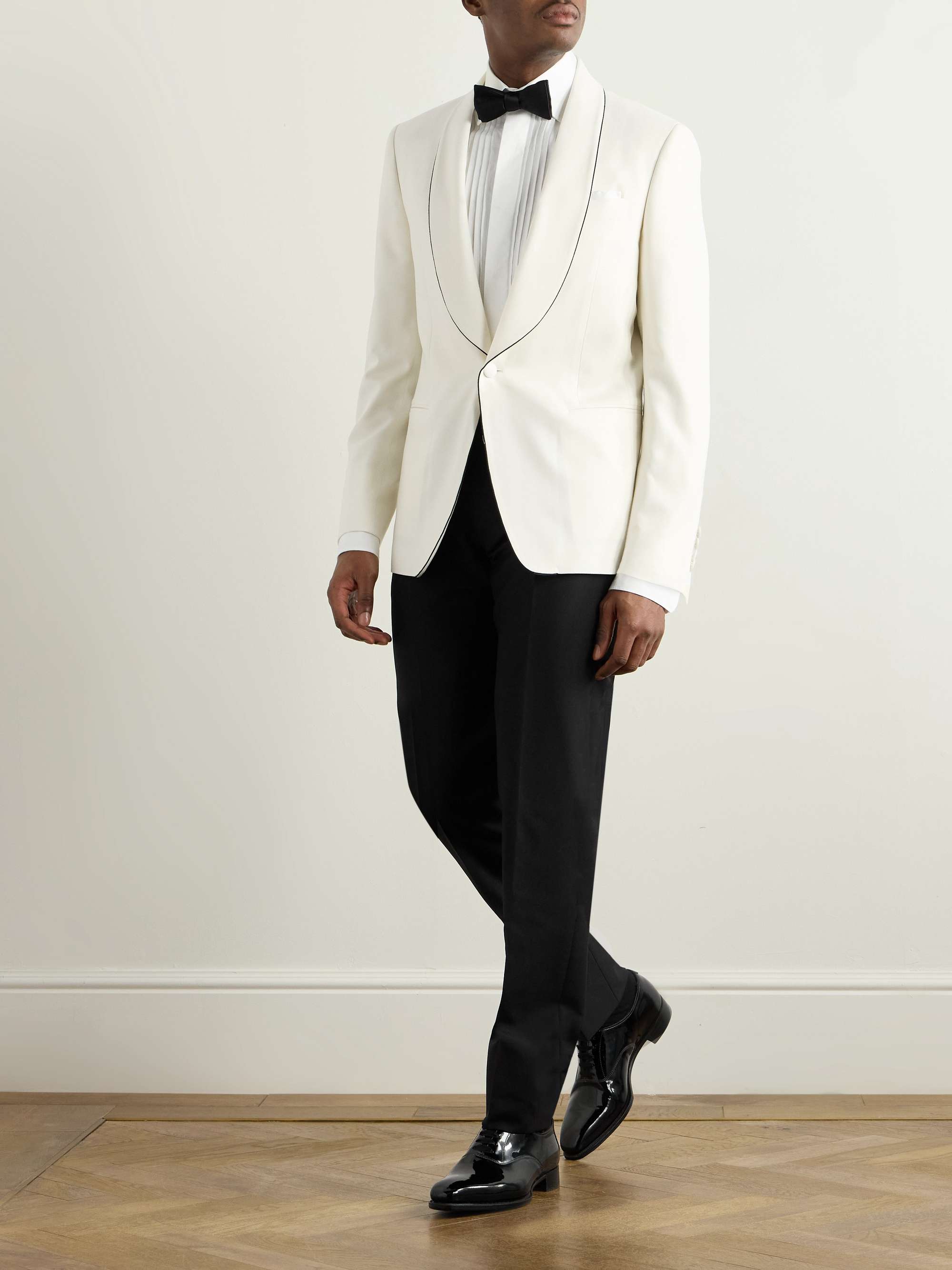 Tapered Wool and Mohair-Blend Tuxedo Trousers view