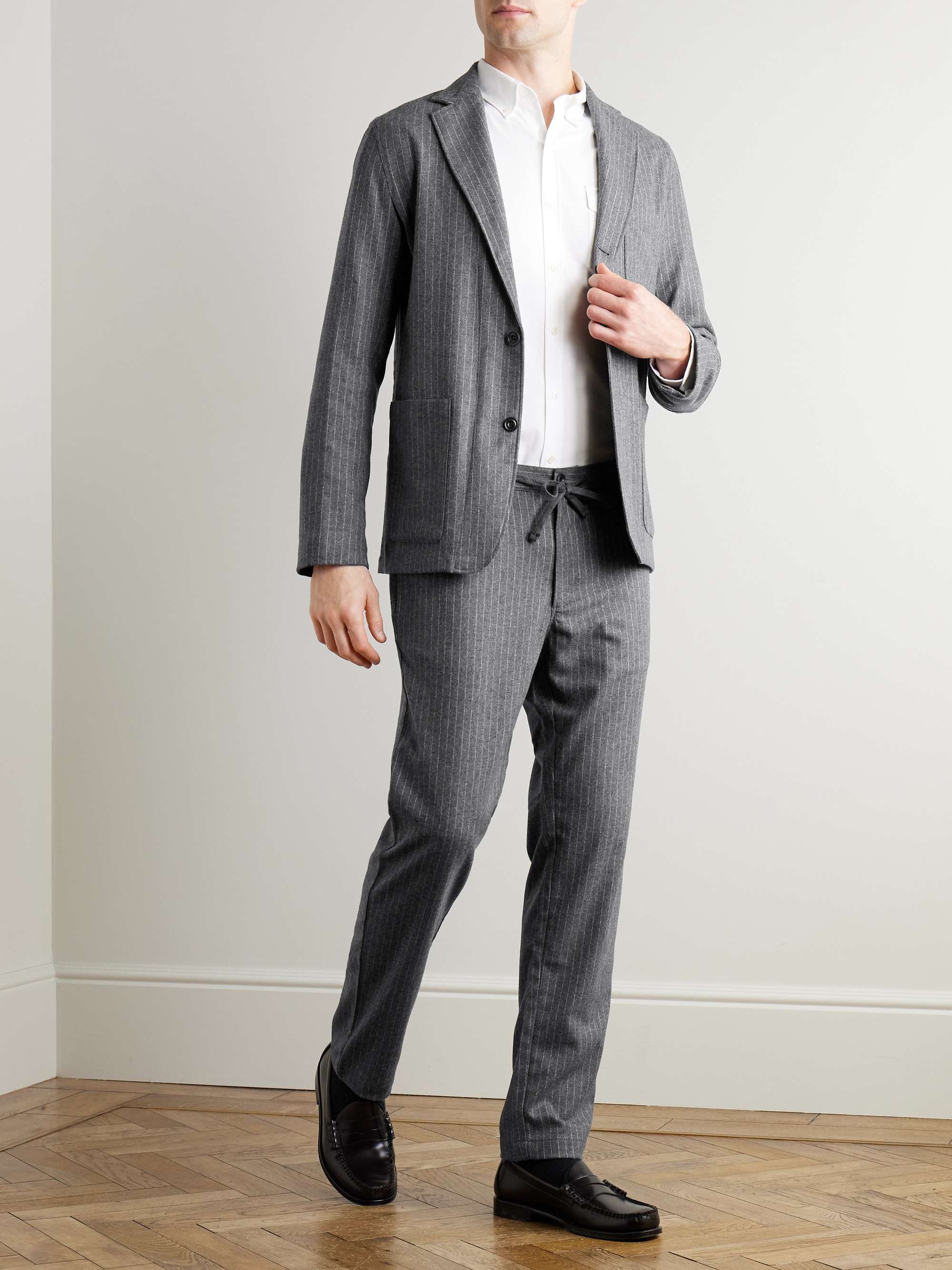 Tanker Pinstriped Straight-Leg Virgin Wool-Blend Drawstring Suit Trousers view