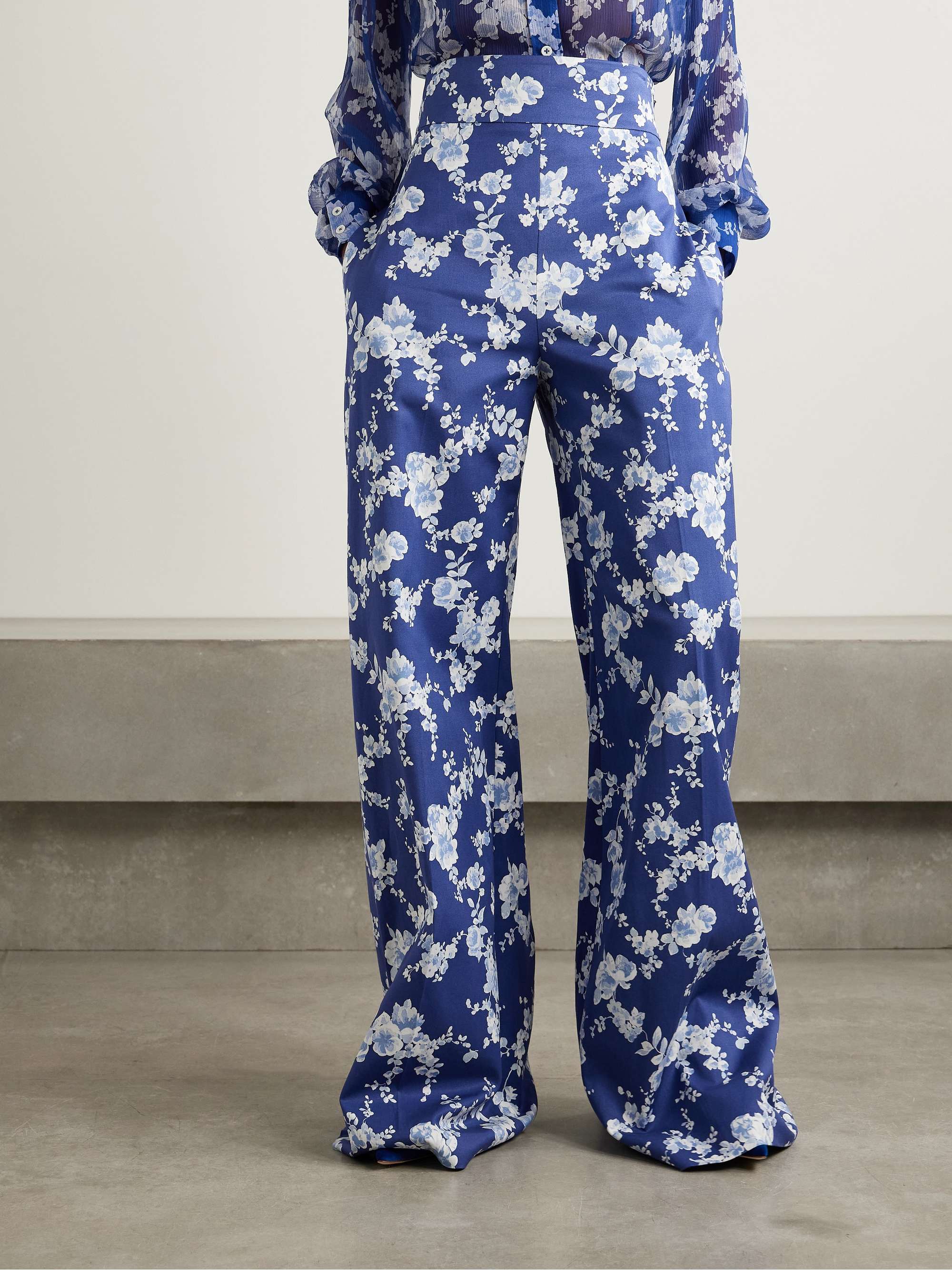 Floral-print twill wide-leg pants view