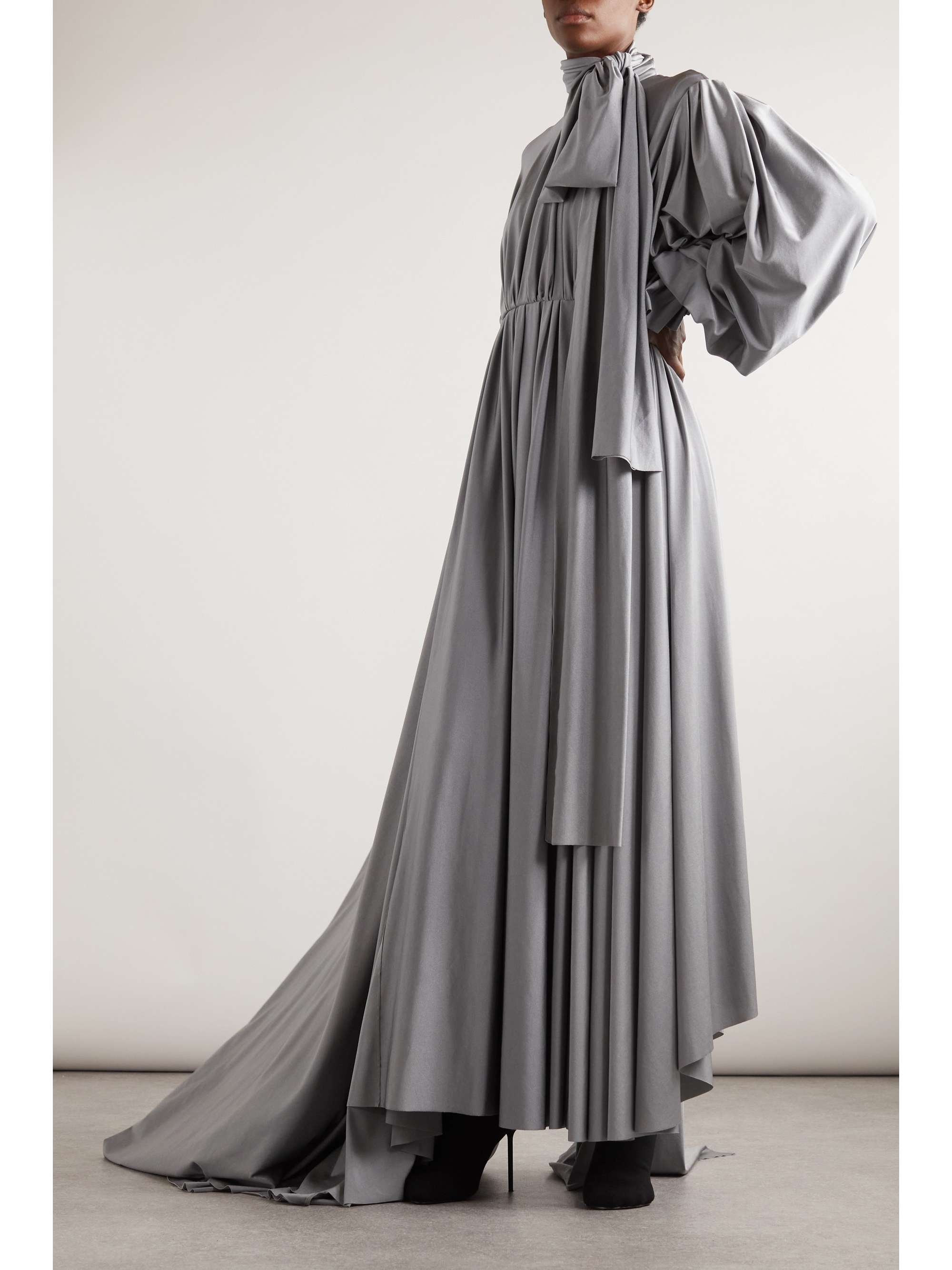 Asymmetric ruched stretch-satin maxi dress view
