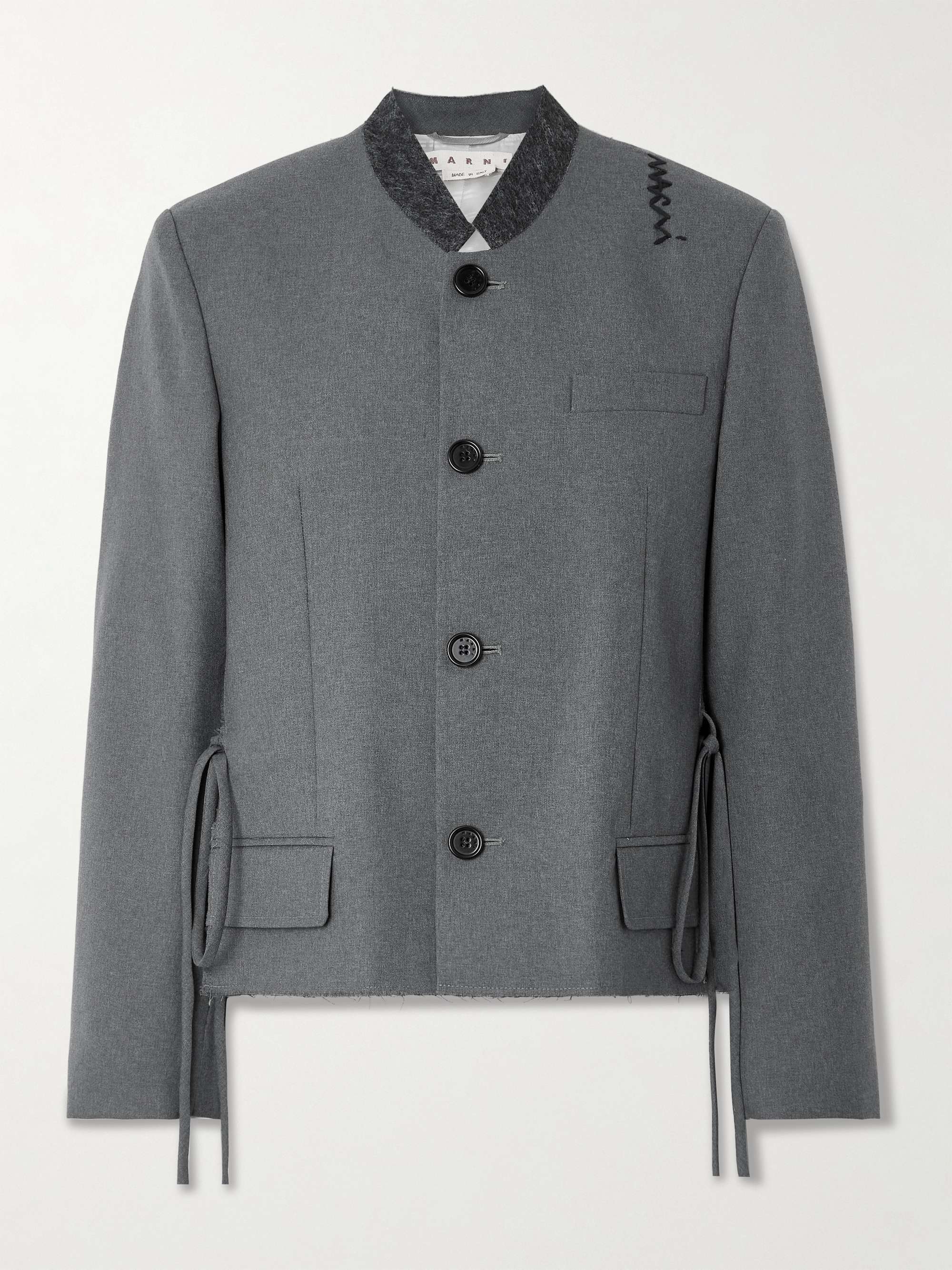 Felt-trimmed frayed embroidered wool jacket view