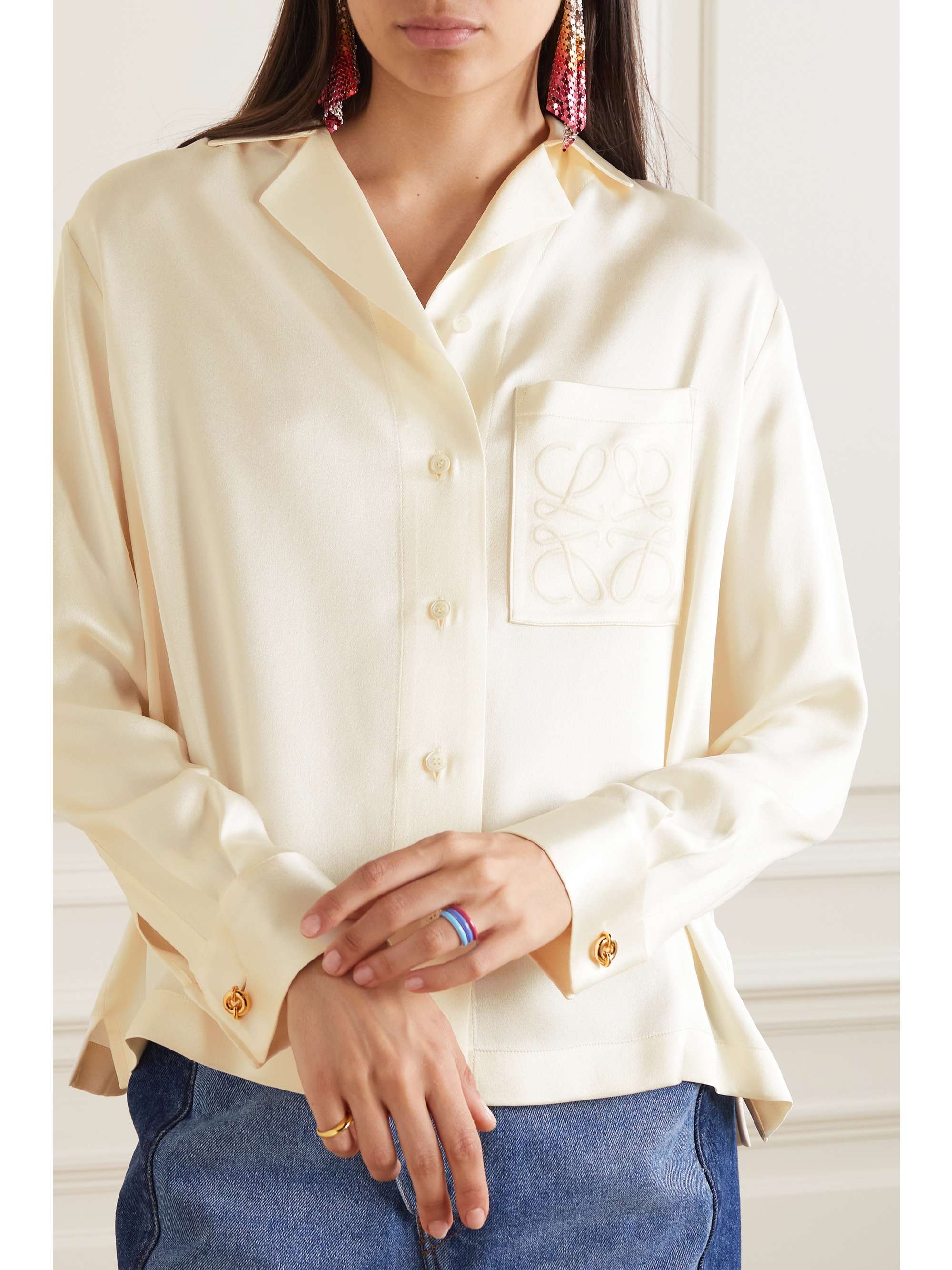 Embroidered silk-charmeuse shirt view