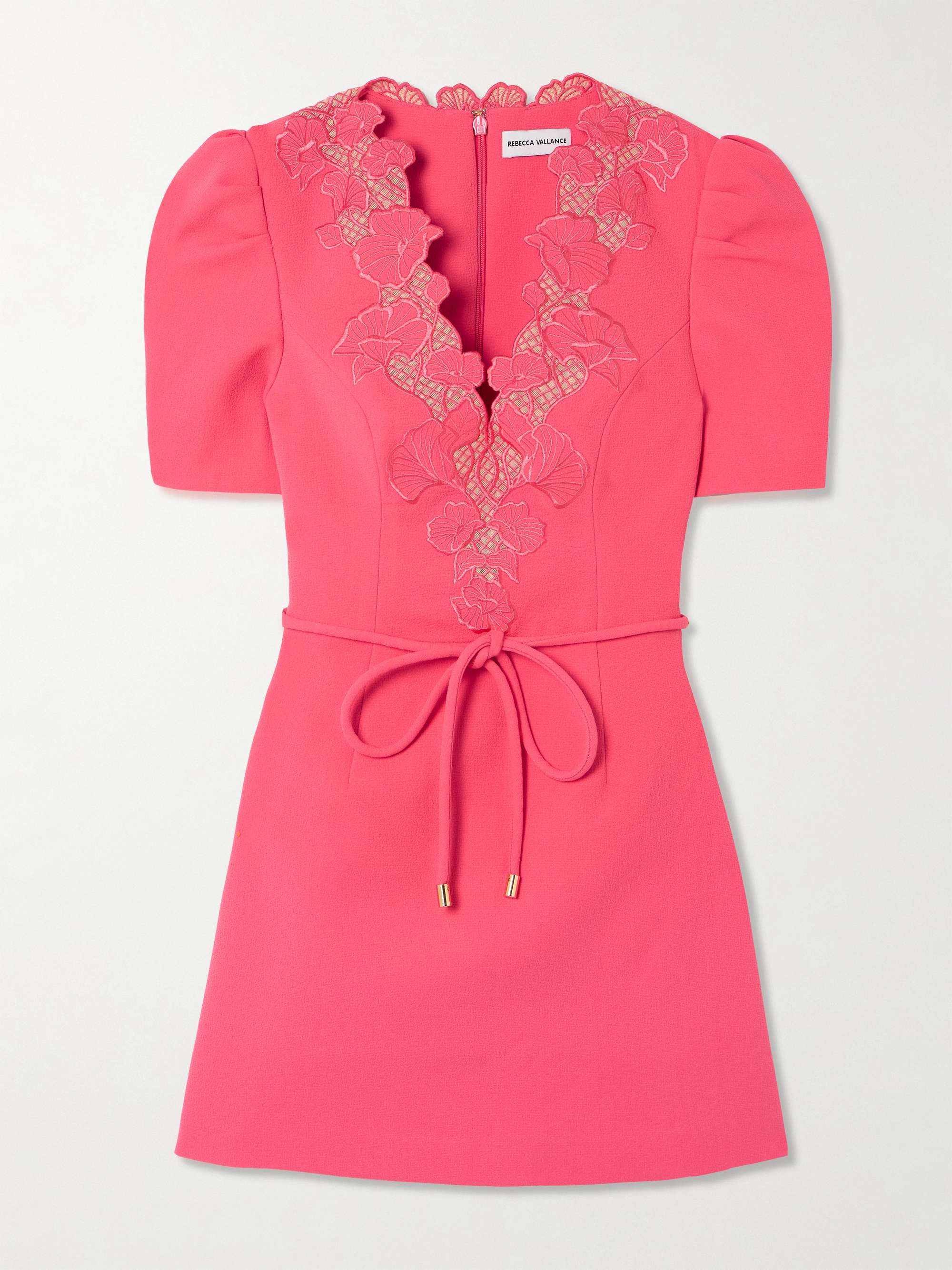 Lulu belted lace-trimmed cady mini dress view