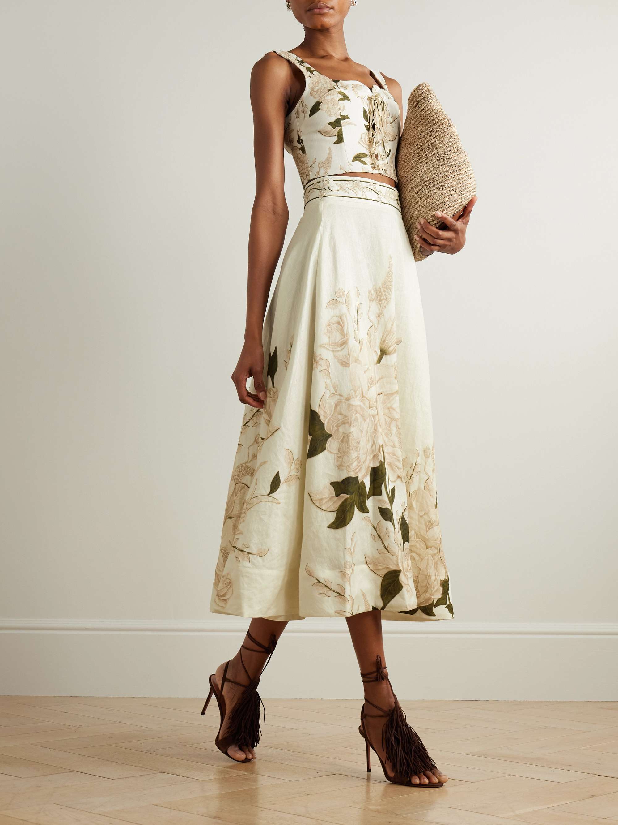 Bergamota Gardenia floral-print linen midi skirt view