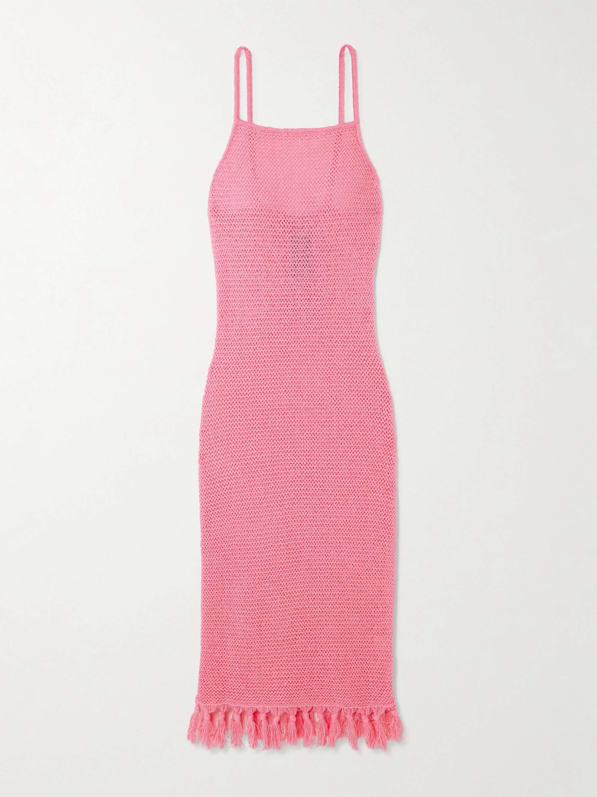 Fringed open-knit cotton midi dress view
