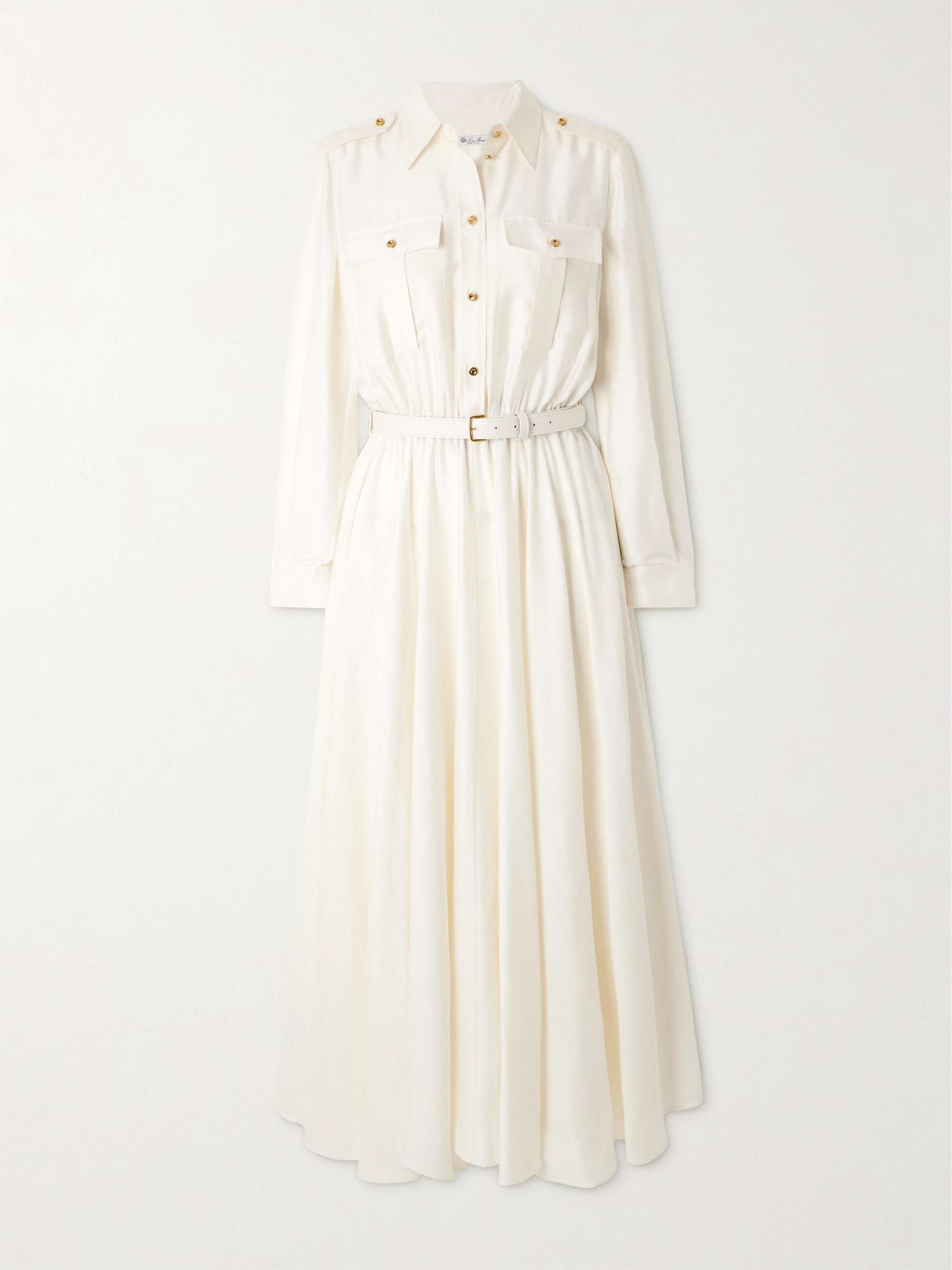 Lela belted leather-trimmed silk-shantung midi shirt dress view