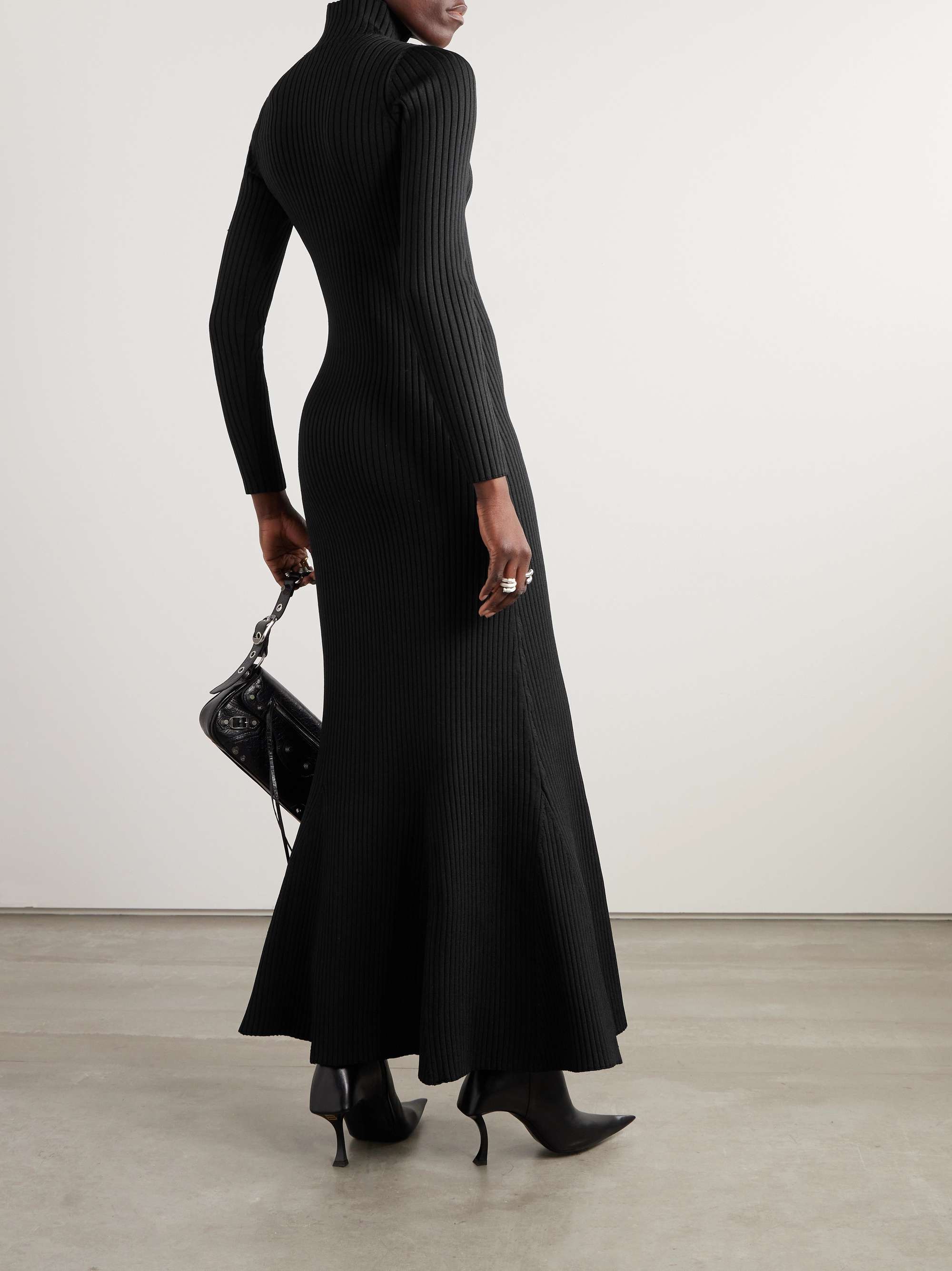 Turtleneck ribbed silk-blend maxi dress view