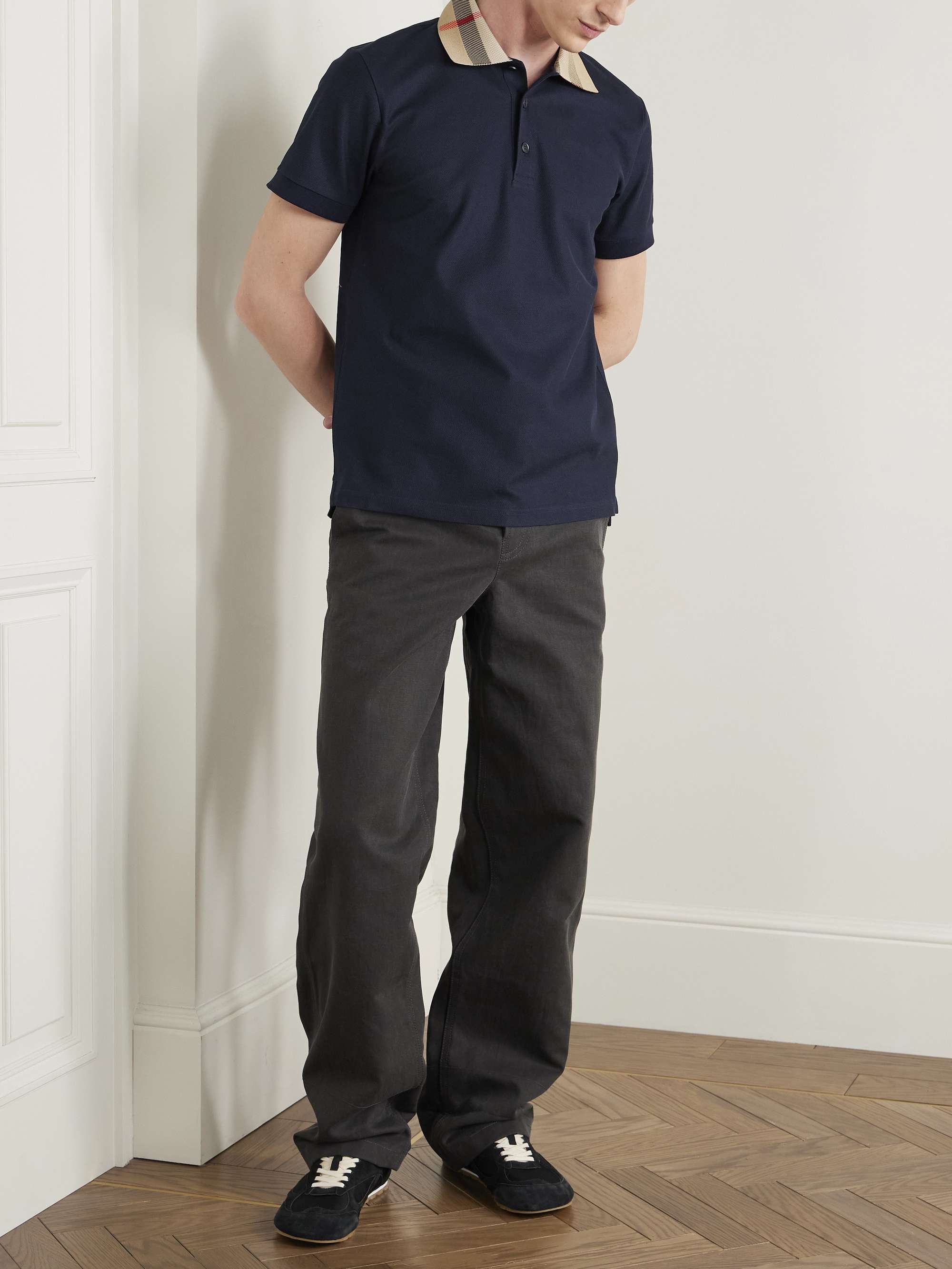 Check-Trimmed Cotton-Piqué Polo Shirt view