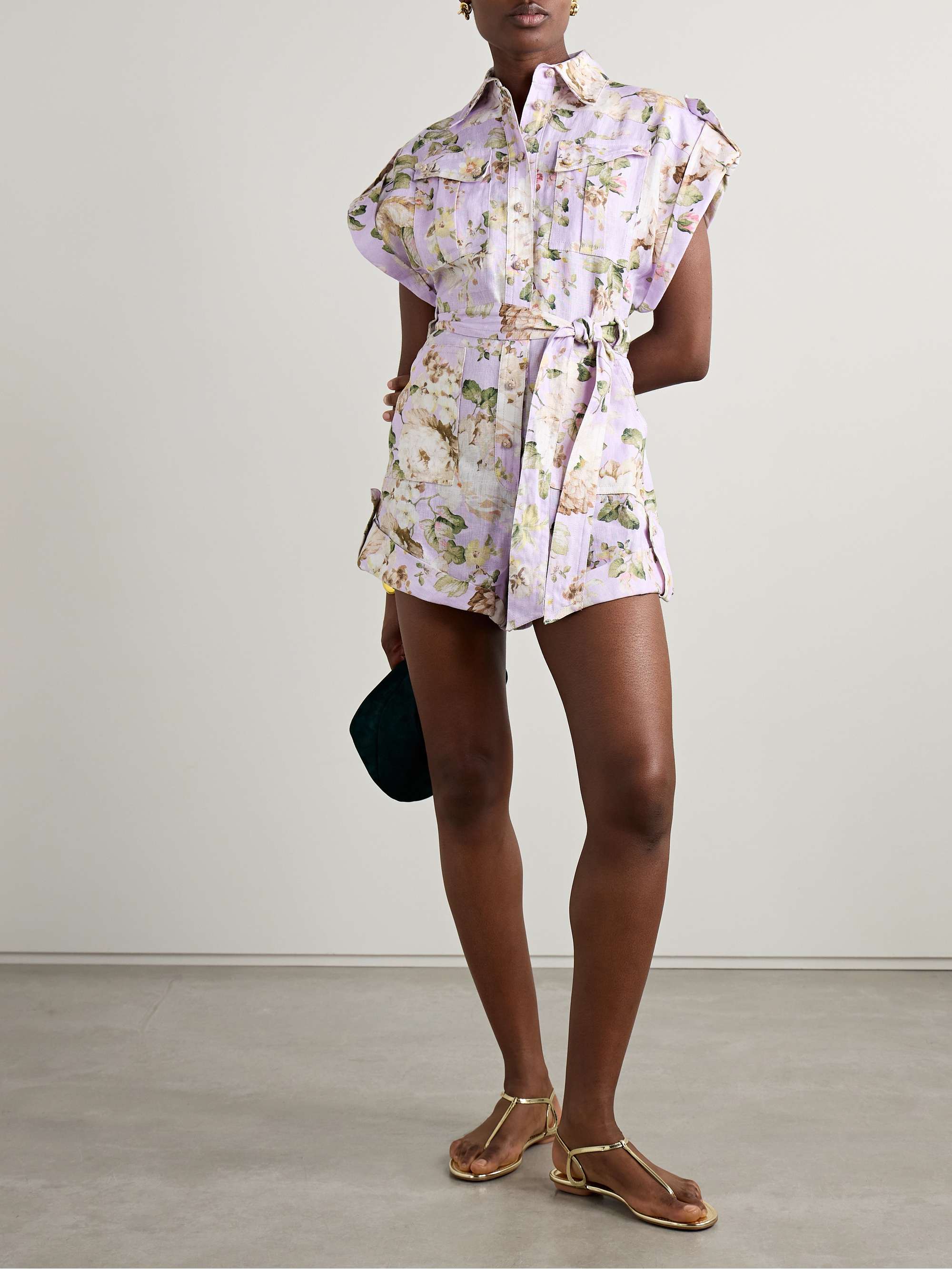 Acacia belted floral-print linen playsuit view