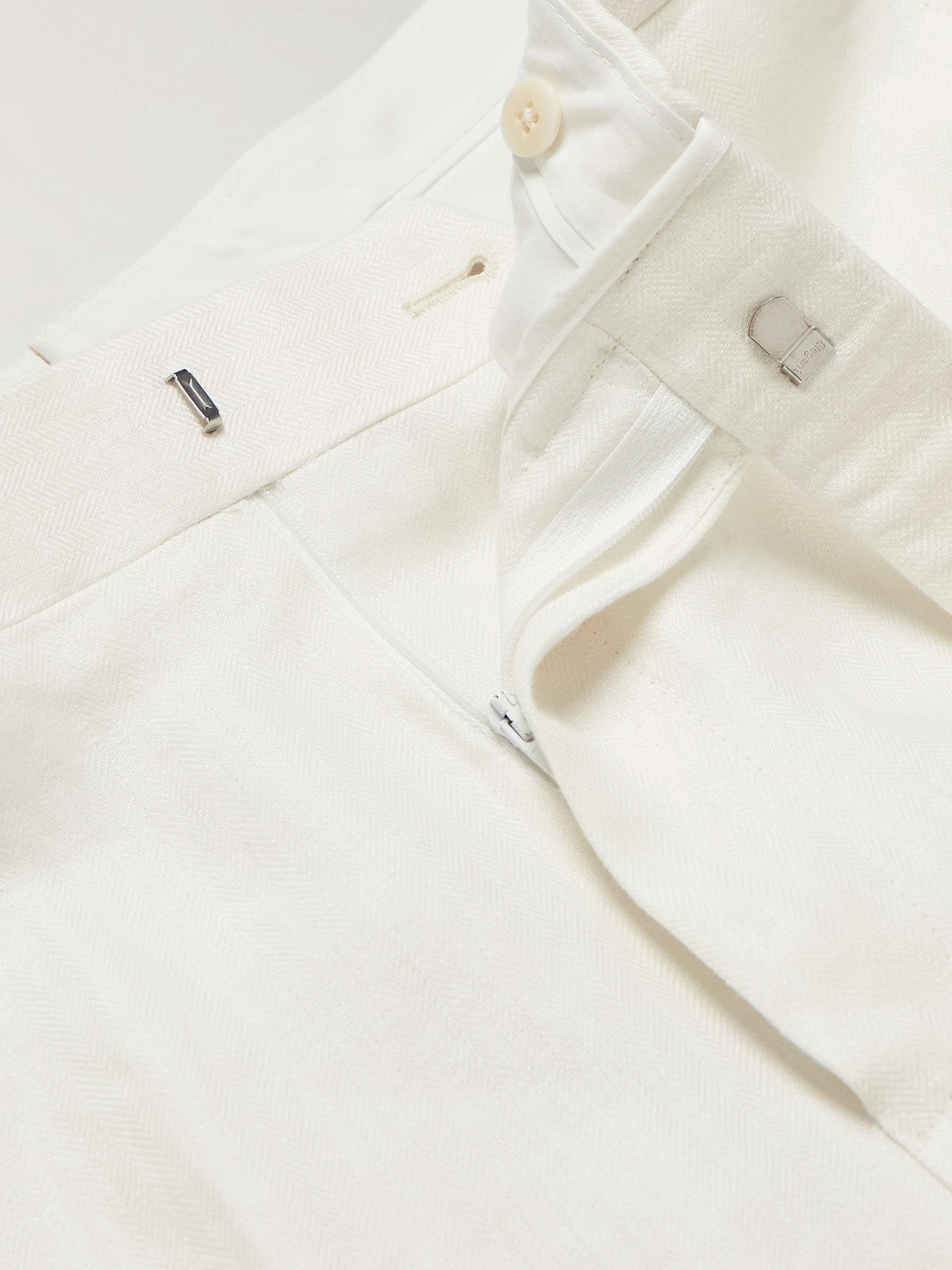 Herringbone Linen-Twill Tuxedo Trousers view