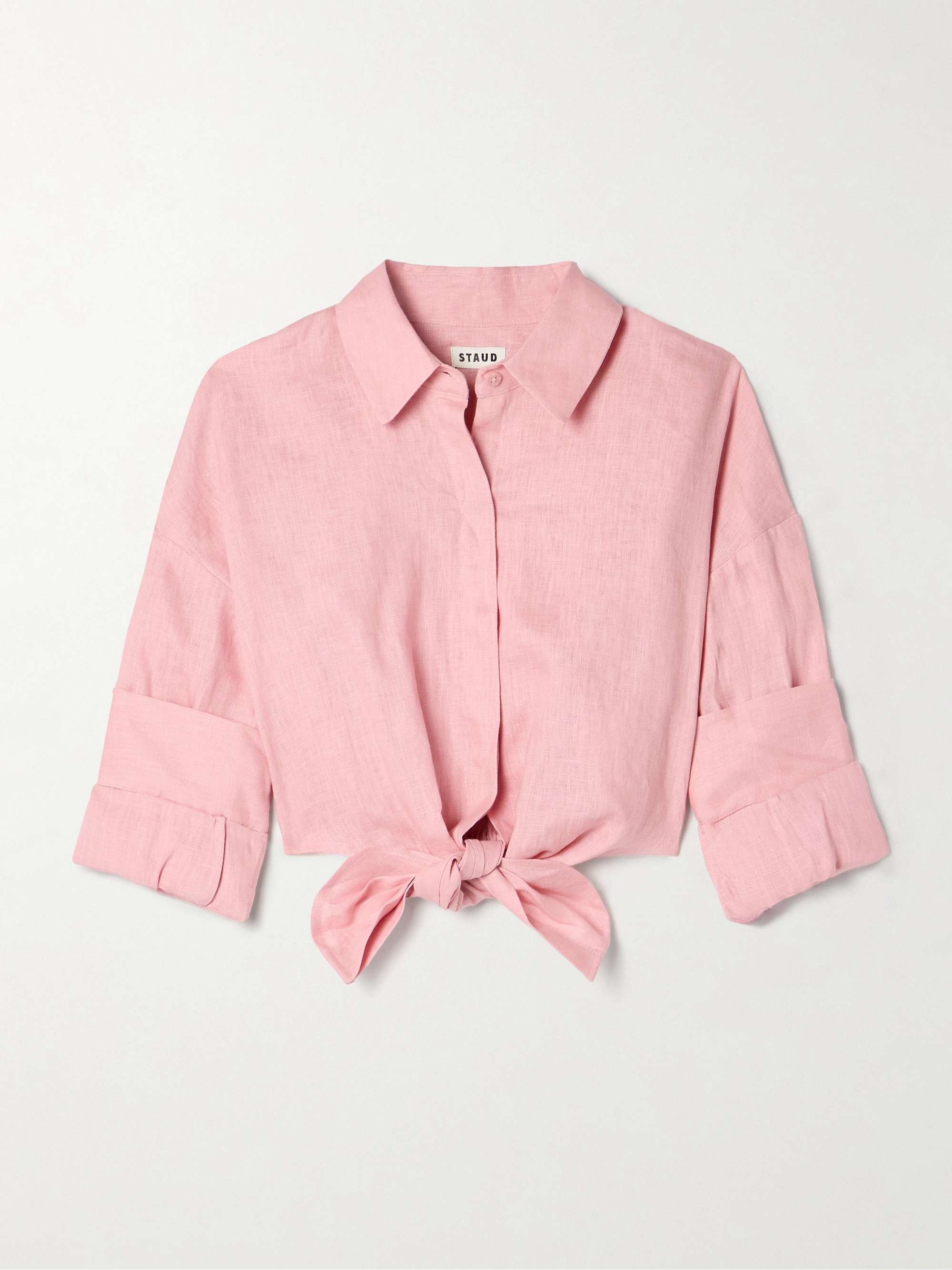 Lisa tie-front cropped linen top view