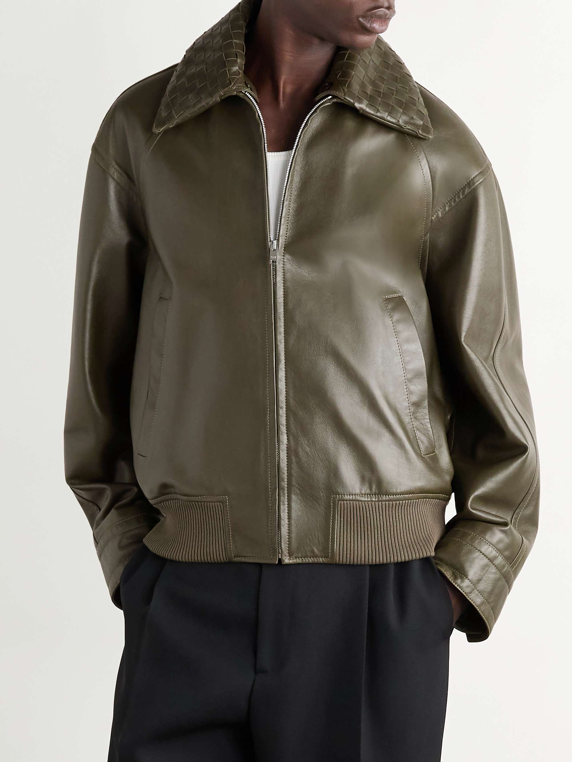 Intrecciato-Trimmed Leather Blouson Jacket view