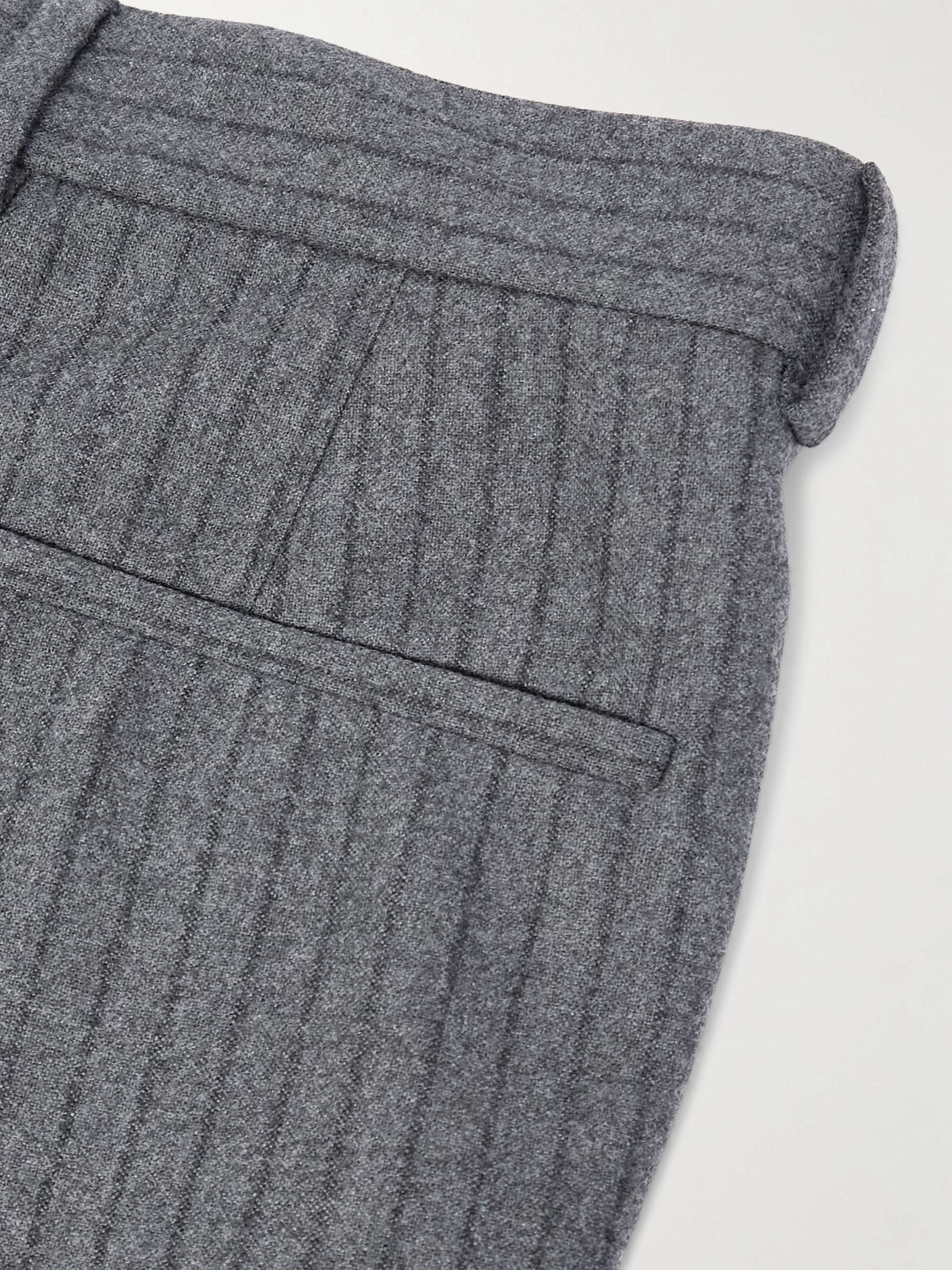 Straight-Leg Pleated Striped Wool-Flannel Suit Trousers view